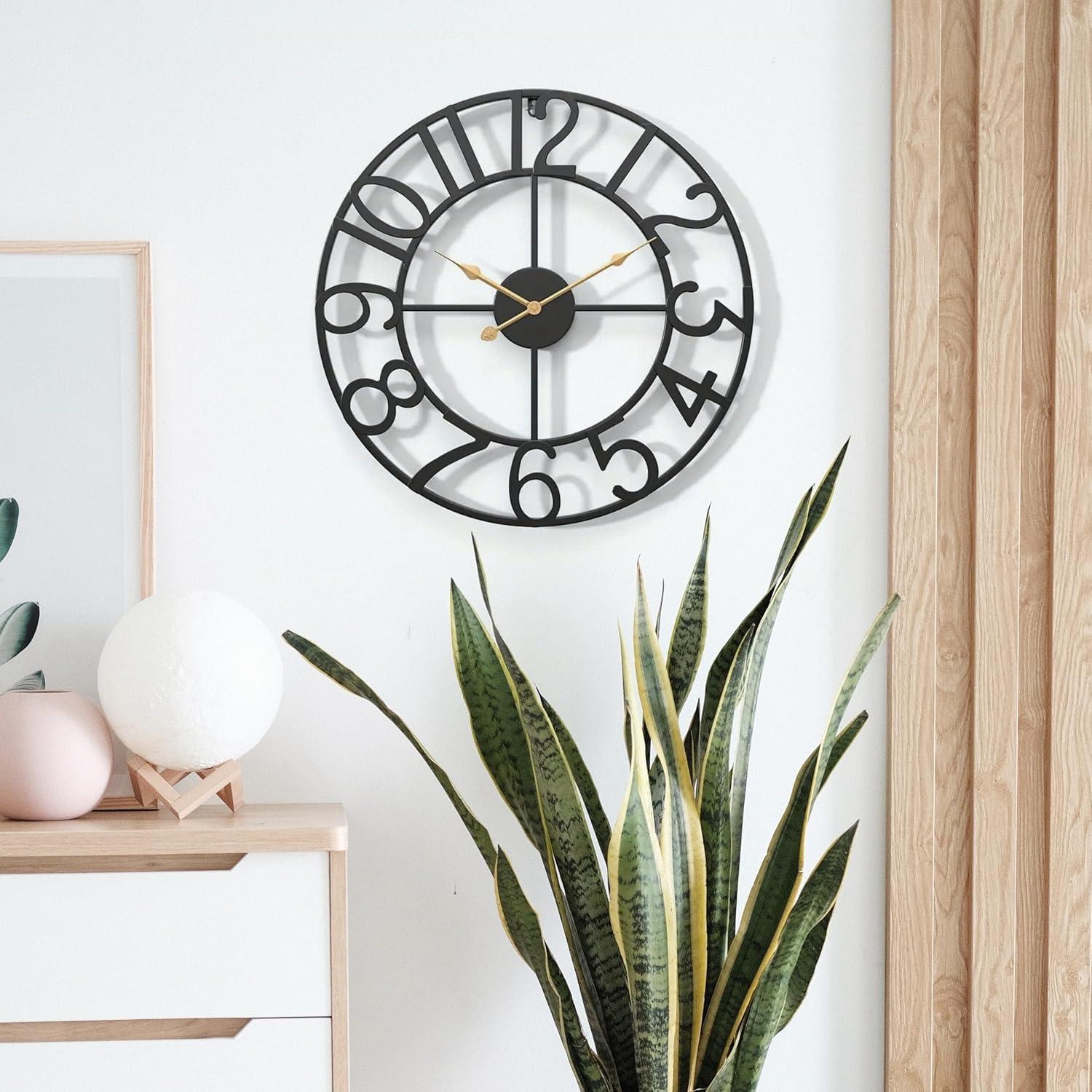 Oversized Black Metal Analog Wall Clock with Arabic Numerals