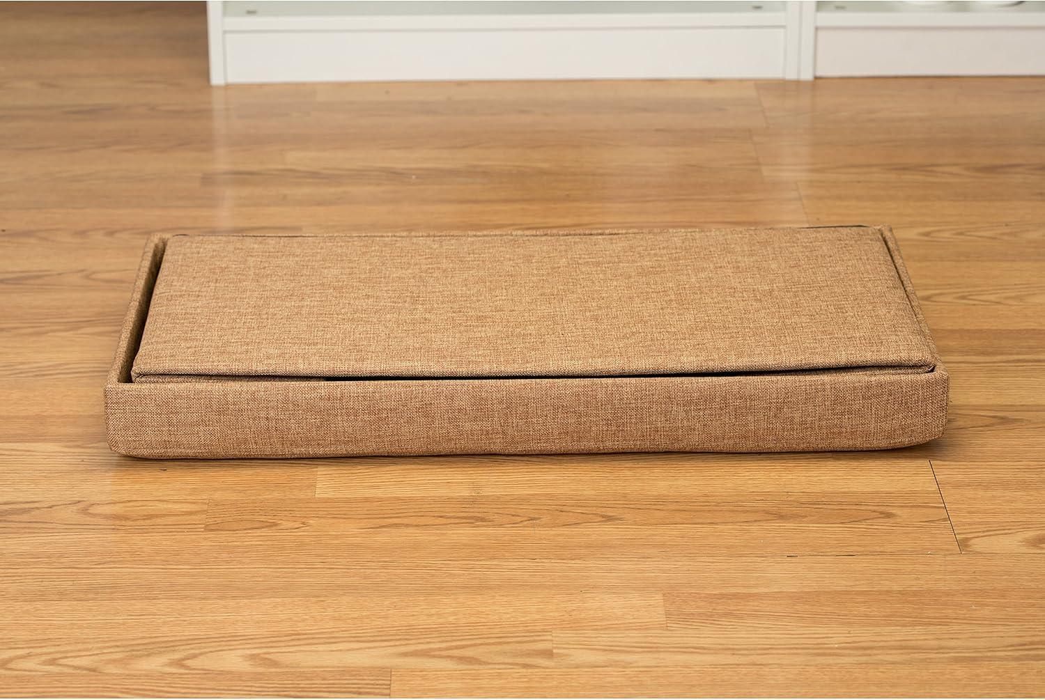 Simplify Faux Linen Double Folding Storage Ottoman in Camel