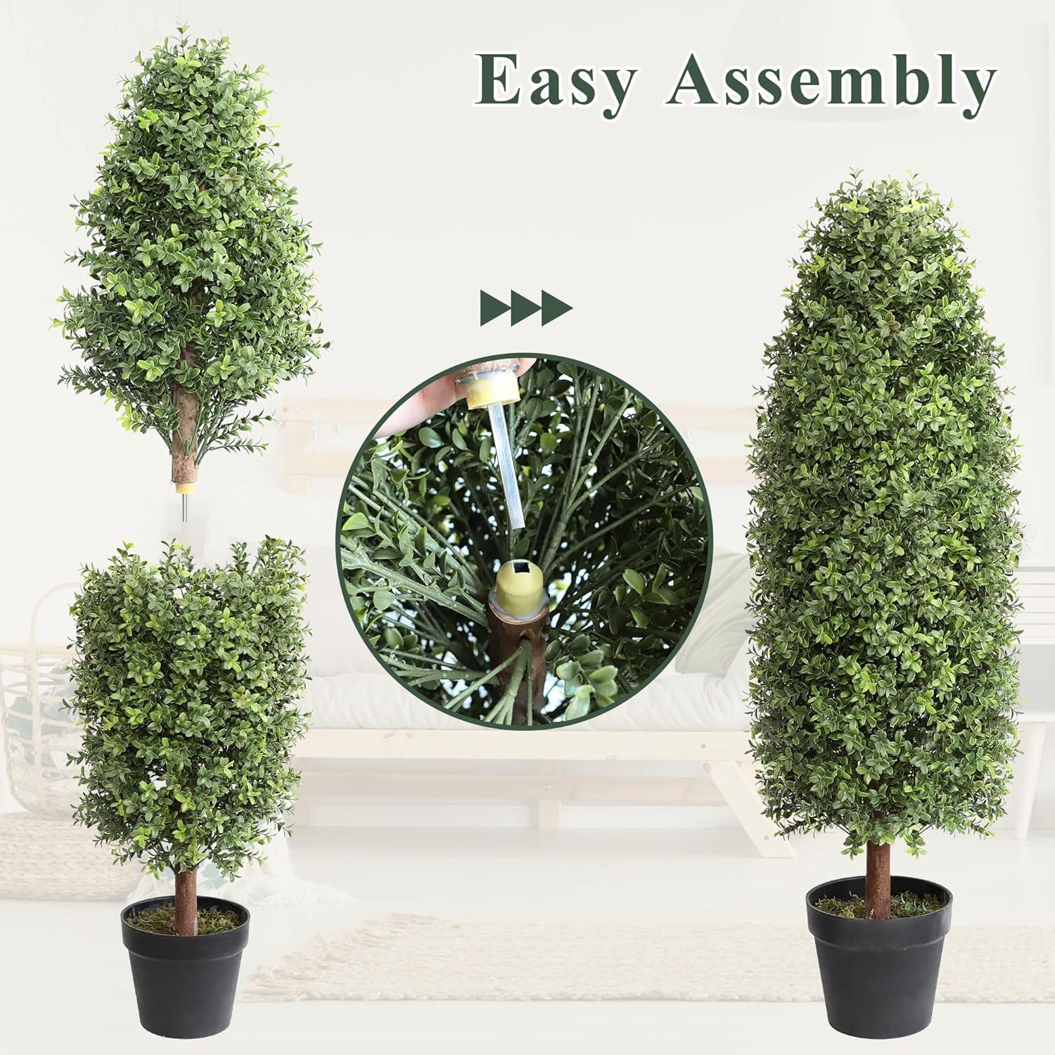 3ft Artificial Topiary Trees Set of 2, Faux Boxwood Tree for Outdoor Decor, Topiaries Plants Artificial Outdoors for Front Door Patio Garden C38