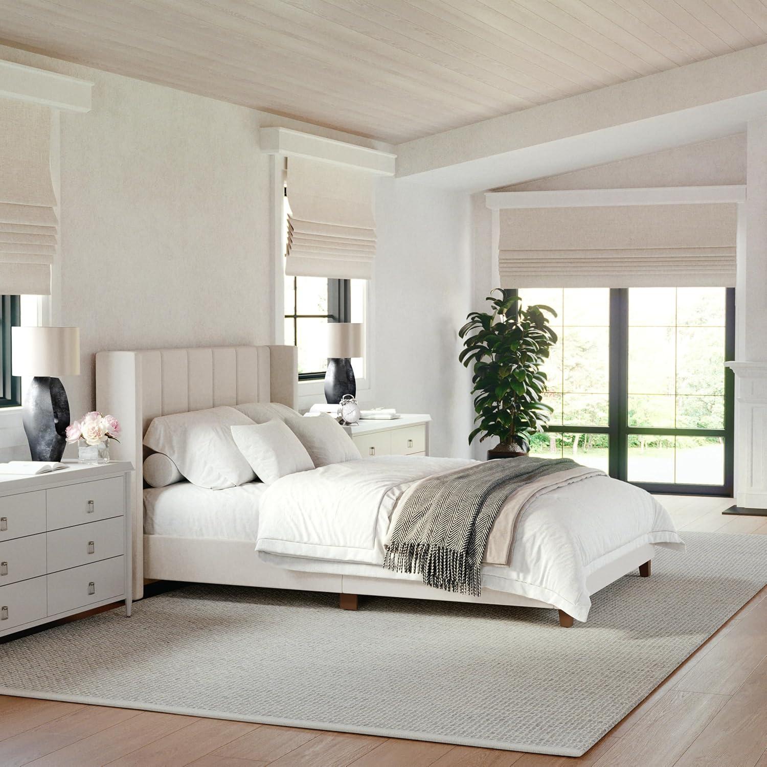 Martha Stewart Martha Stewart Kay Upholstered Platform Bed With Channel Stitched Wingback Headboard