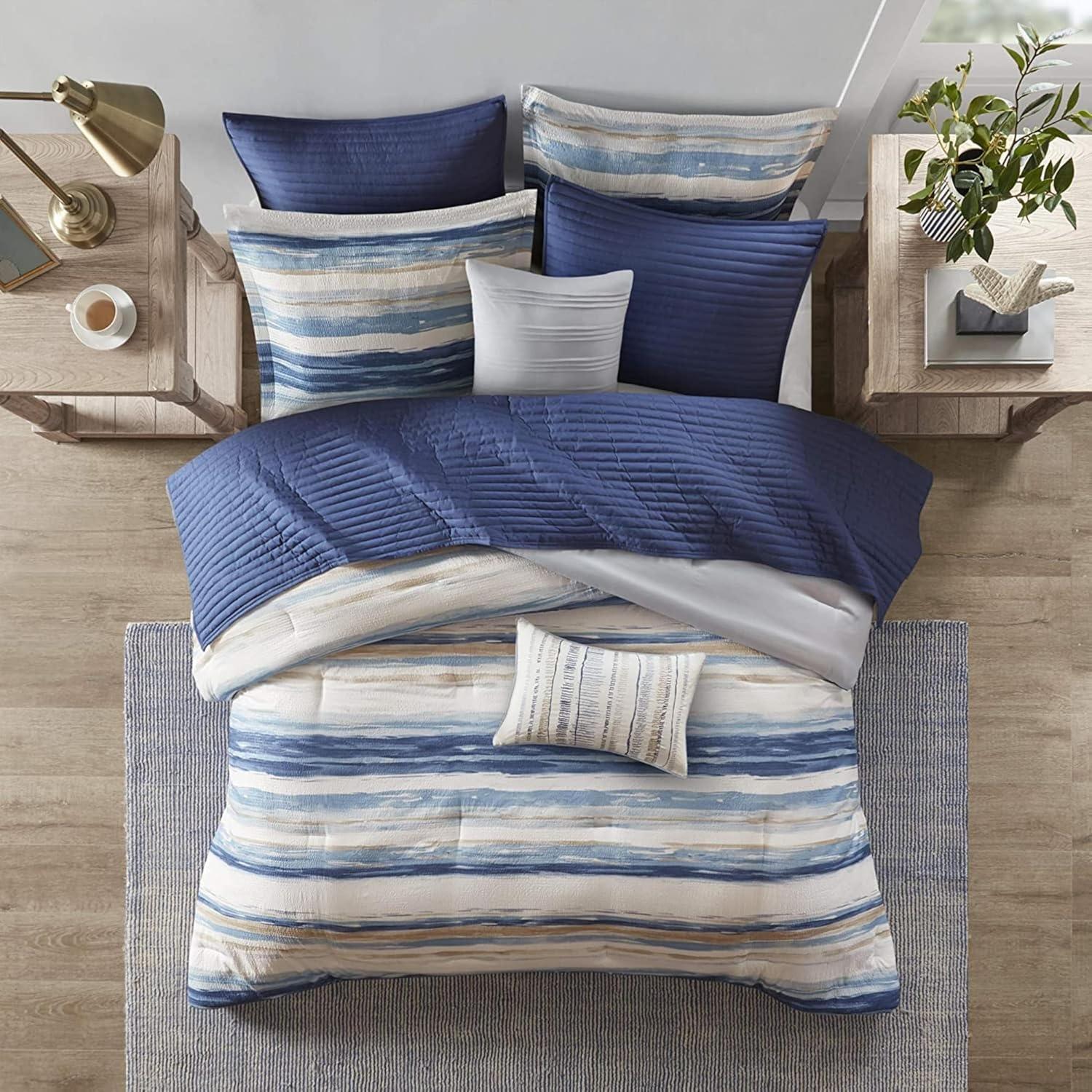 Marina 8 Piece Printed Seersucker Comforter and Quilt Set Collection