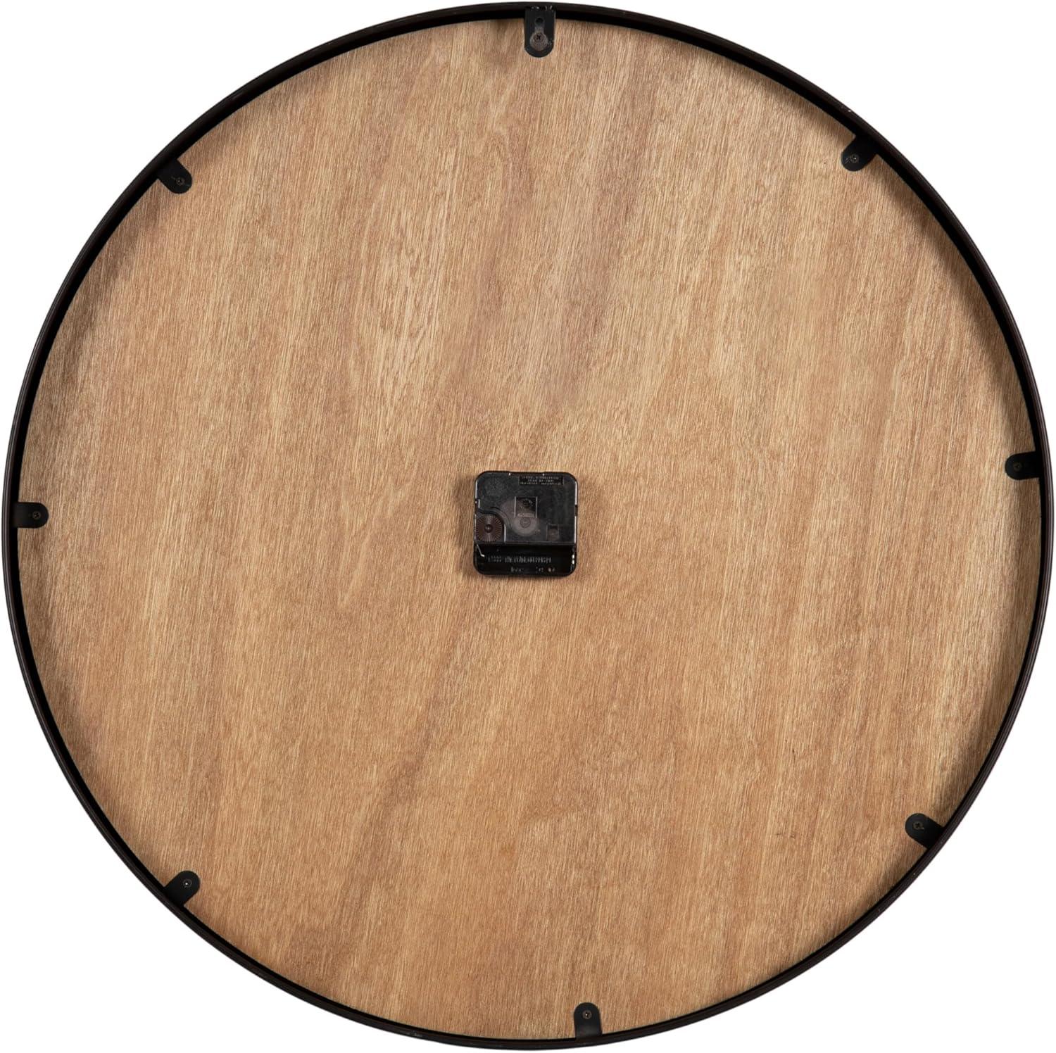 Kate and Laurel Pronte Modern Round Wood and Metal Wall Clock, 22 Inch Diameter, Rustic Brown and Black, Decorative Minimal Clock for Bedroom, Entryway, or Living Room Decor