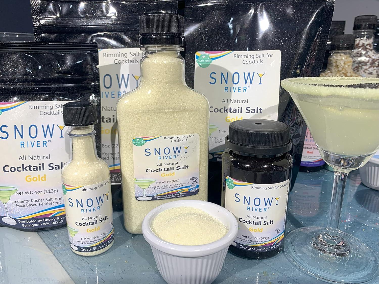 Snowy River Gold Cocktail Salt - Naturally Colored Margarita Salt, Margarita Rimmer, Beverage Rimmer, Cocktail Garnish, Decorative Cocktail Salt, Kosher - Gold Salt (8oz Bag)