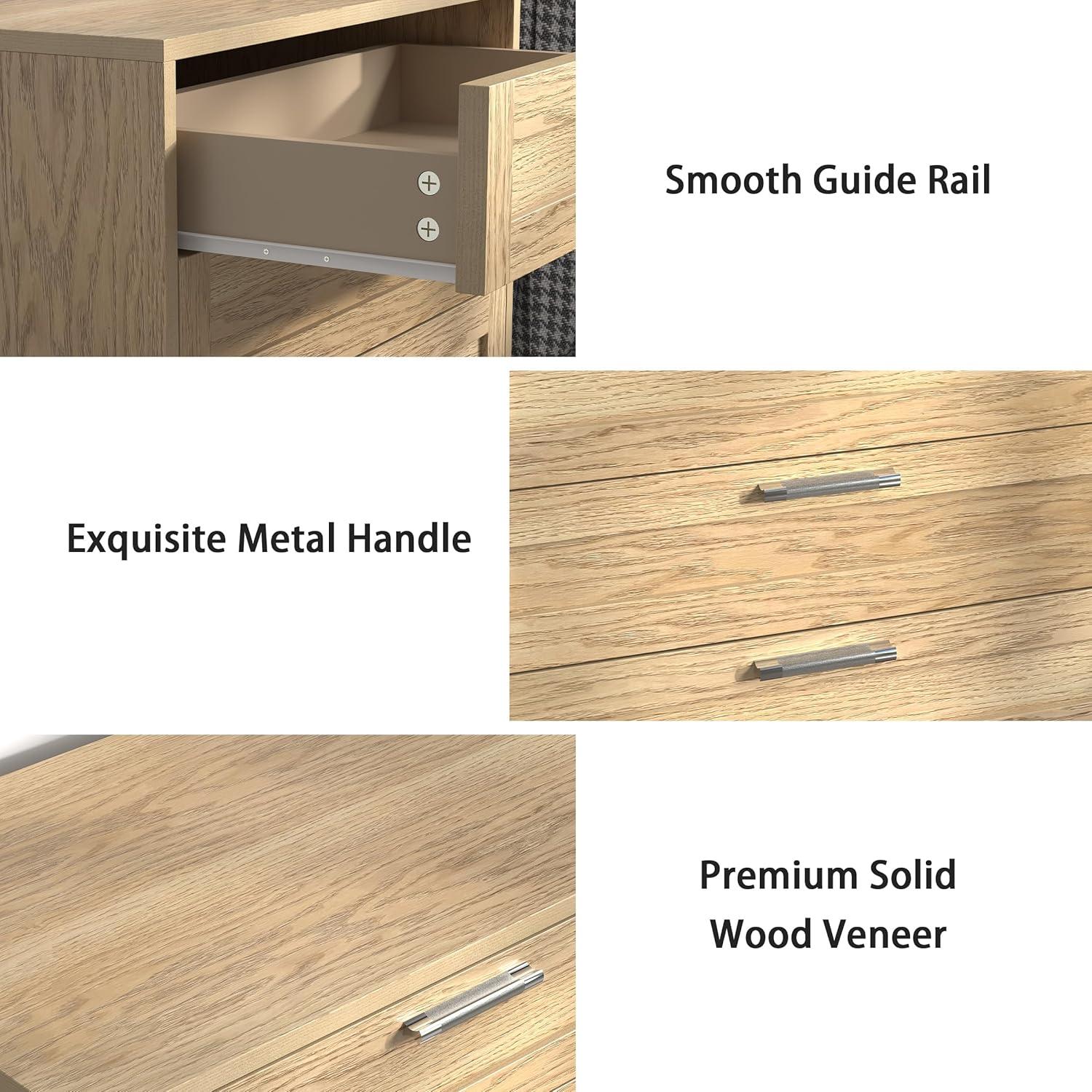 WiberWi Night Stand 3 Drawer Nightstand Dressers for Bedroom Mid-Century Modern Couch Side End Table for Living Room Wood Bedside Table with Drawers&Polished Silver Legs,Light Walnut