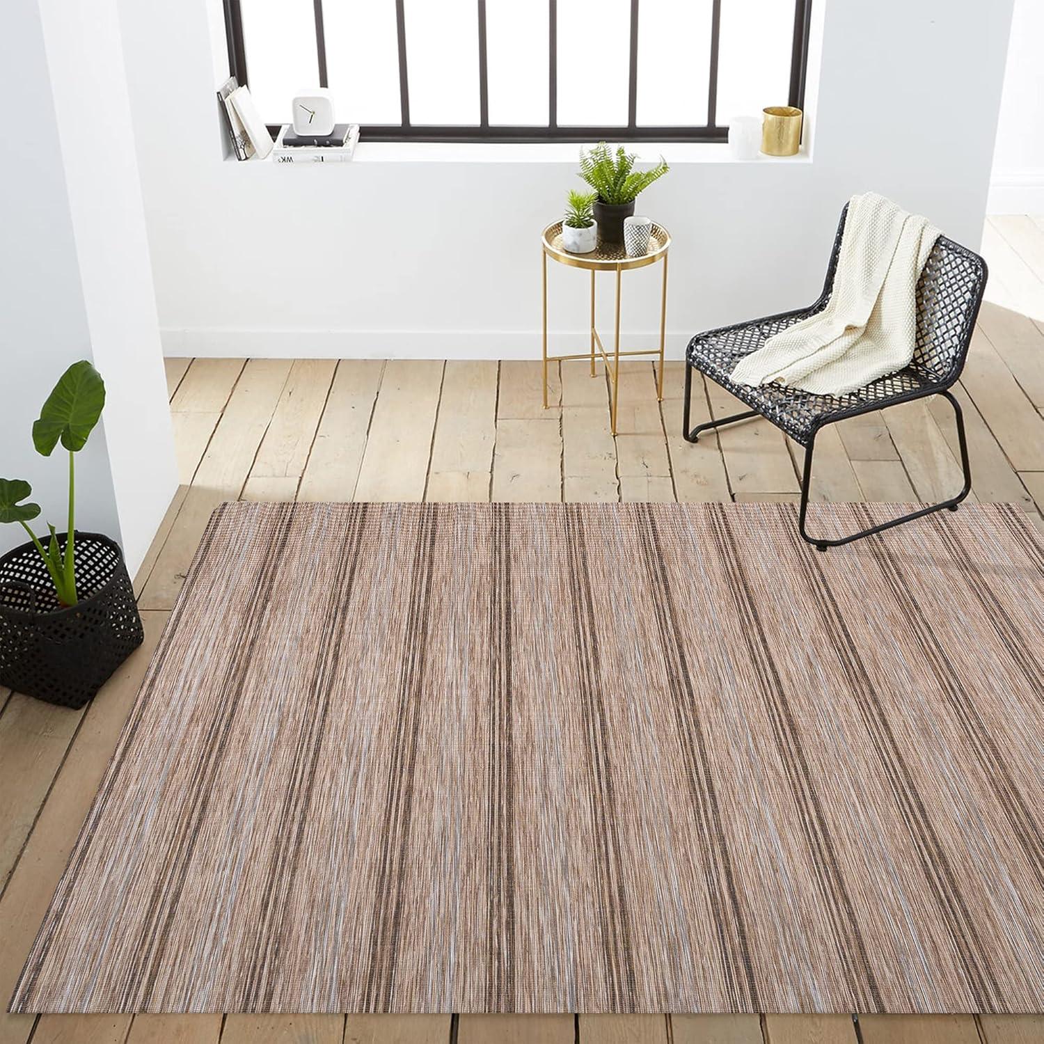 Multicolor Stripe Synthetic 4' x 6' Easy-Care Area Rug