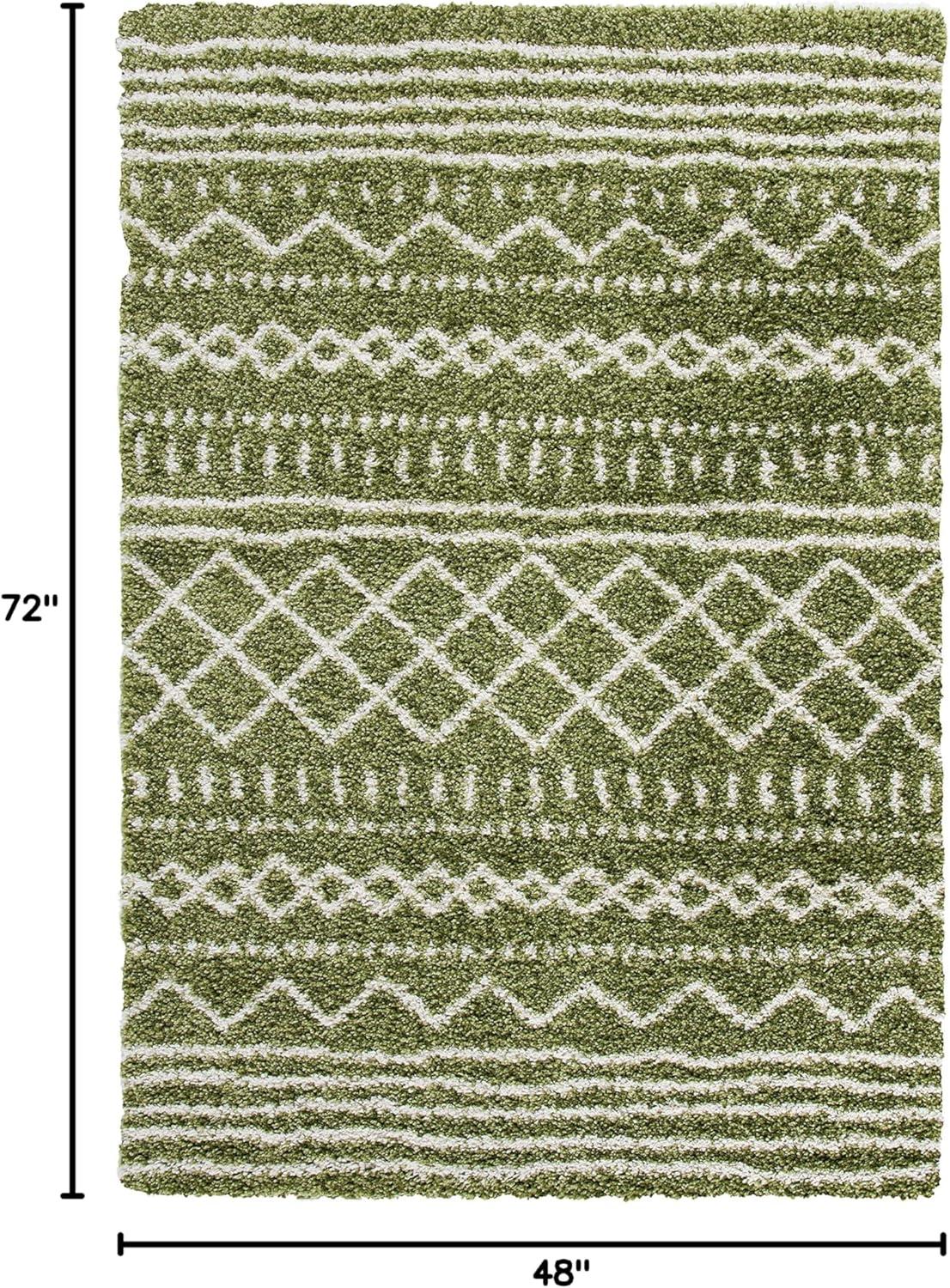 SAFAVIEH Arizona Teagan Geometric Shag Area Rug, Green/Ivory, 4' x 6'