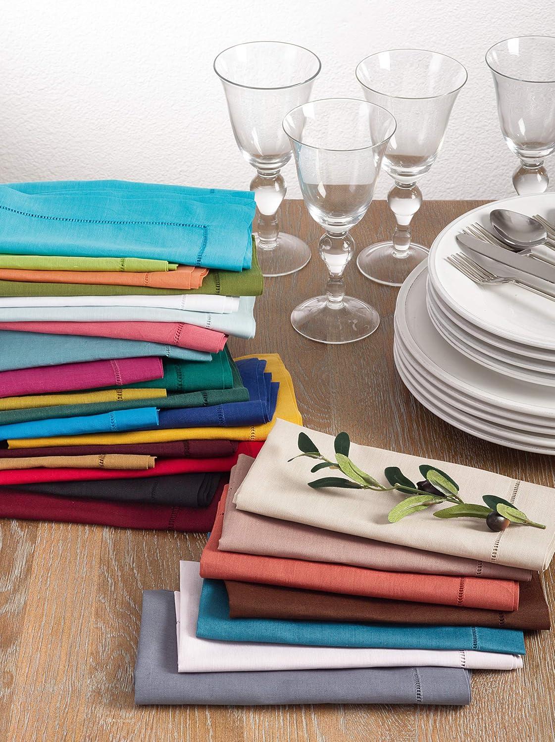 Sea Green Linen Cotton Hemstitched Dinner Napkins, Set of 4