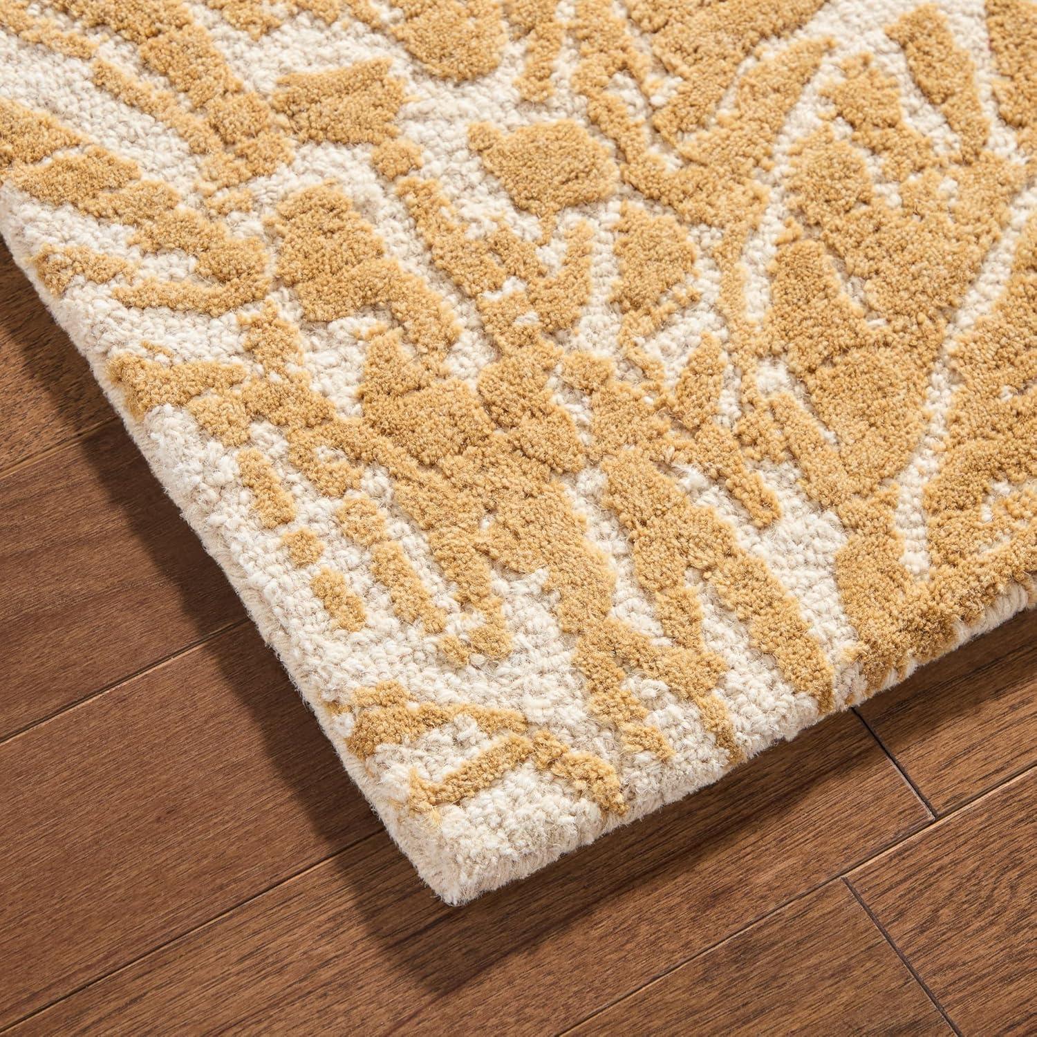 NICOLE MILLER NEW YORK Mod Damask Chambray Handcrafted Wool Area Rug Gold