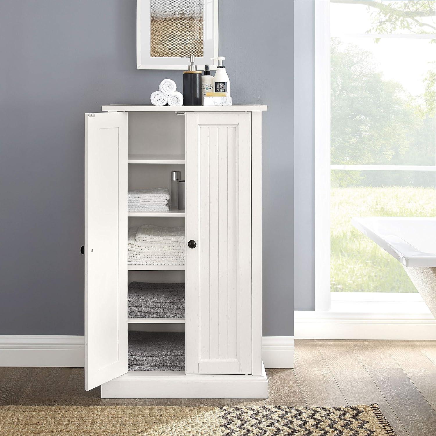 White Coastal Adjustable Shelving Accent Cabinet