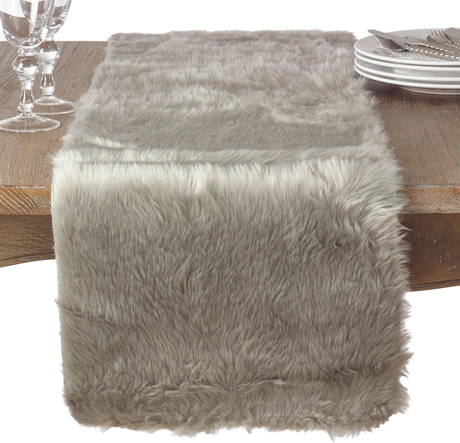 Saro Lifestyle Faux Fur Design Table Runner, 15"x54", Gray