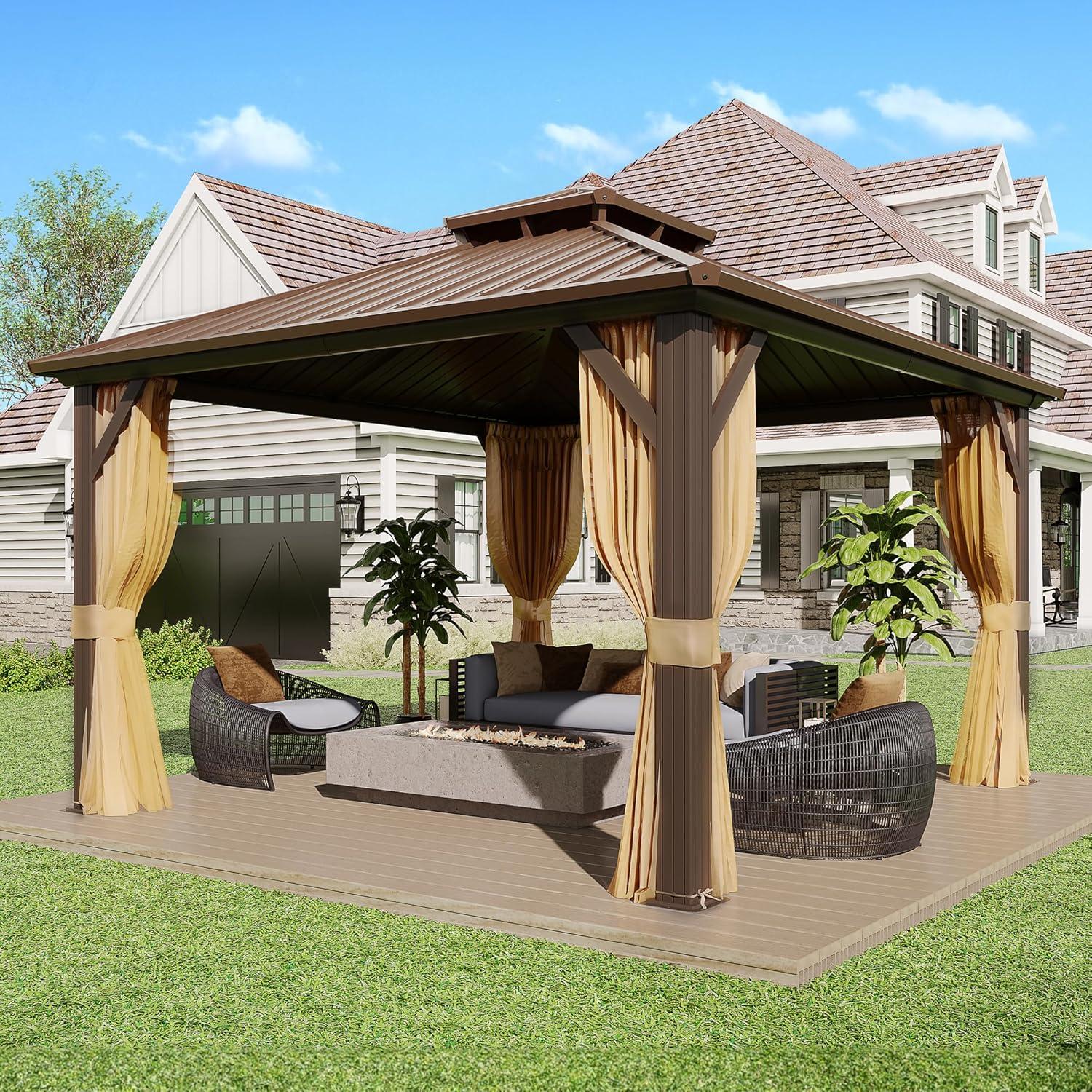 Erommy Hardtop Gazebo with Galvanized Steel Double Roof