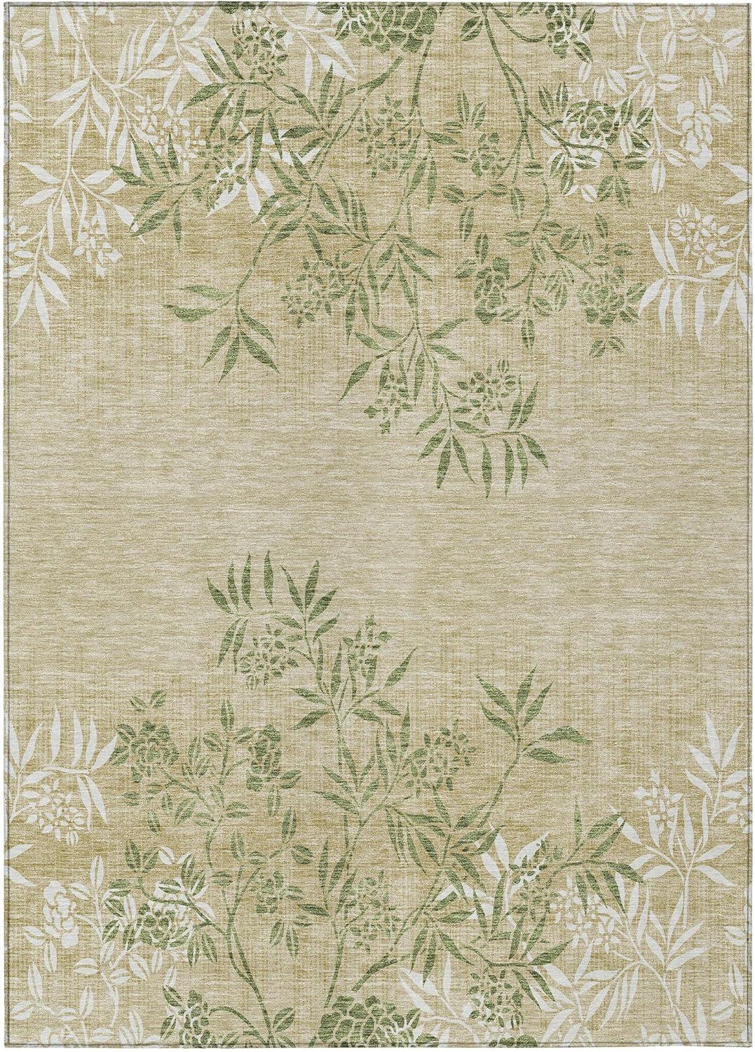Addison Rugs Chantille Indoor/Outdoor Transitional Floral Khaki Washable Rectangle Rug, 2'6" x 3'10"