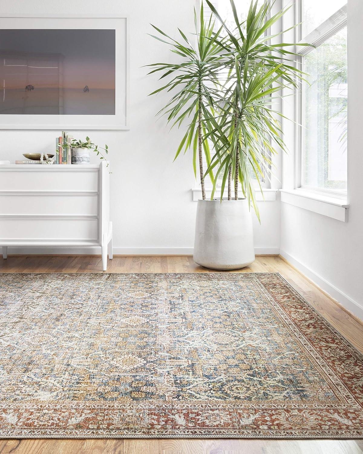 Layla Ocean Blue and Rust Synthetic Runner Rug