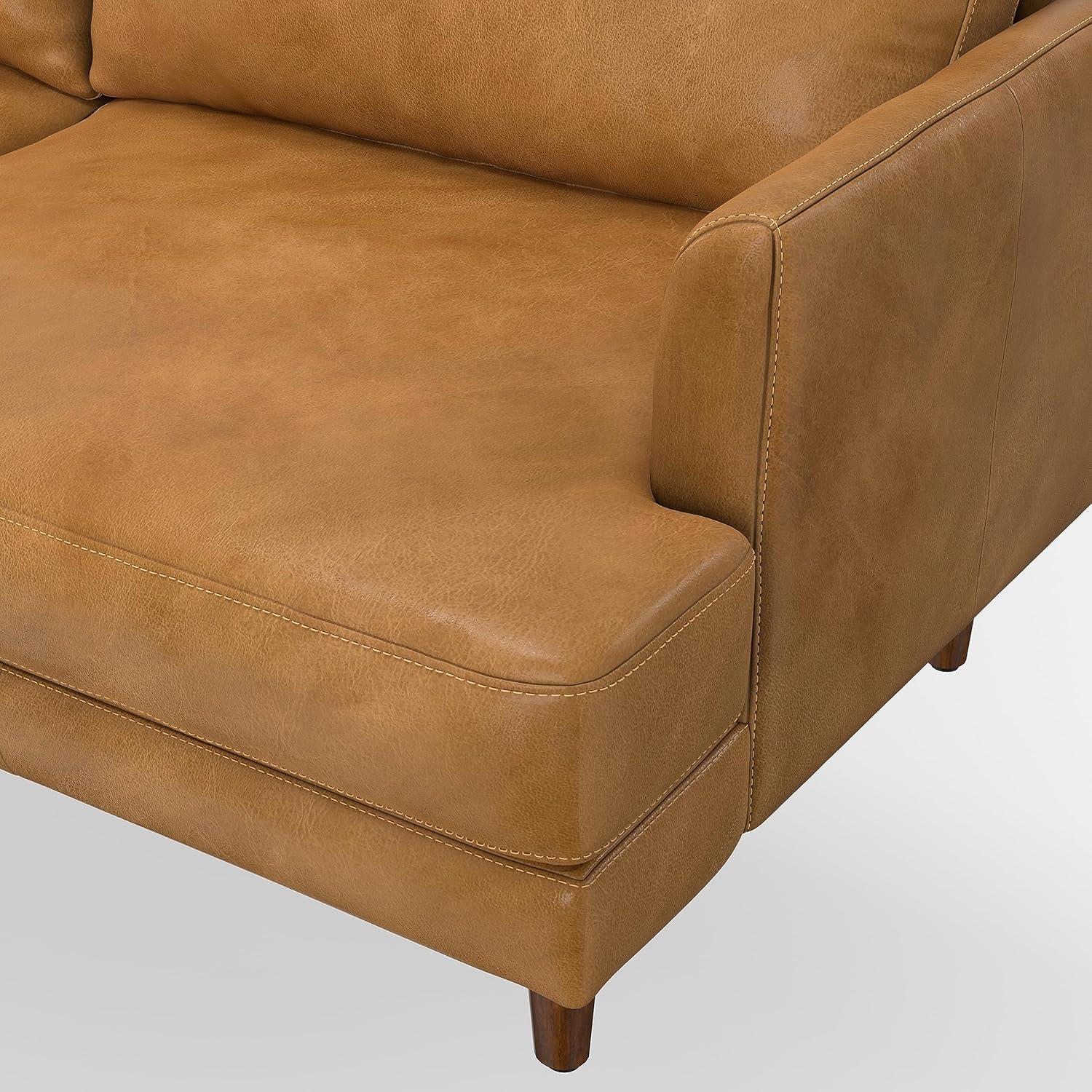 Simpli Home Livingston Mid-Century Modern 90 inch Wide Sofa in Sienna Genuine Leather