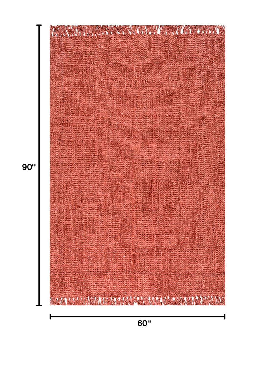 Nuloom 5x8 Daniela Jute Tassel Hand Woven Indoor Area Rug, Brick, Solid Chunky Farmhouse Design, Natural Fiber BedroomLiving Room