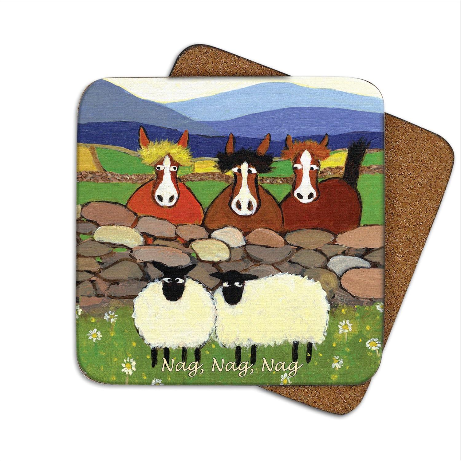 Thomas Joseph Set of 6 Coasters Cork Backed Irish Sheep Design, Gift Boxed (Set nr. 2)