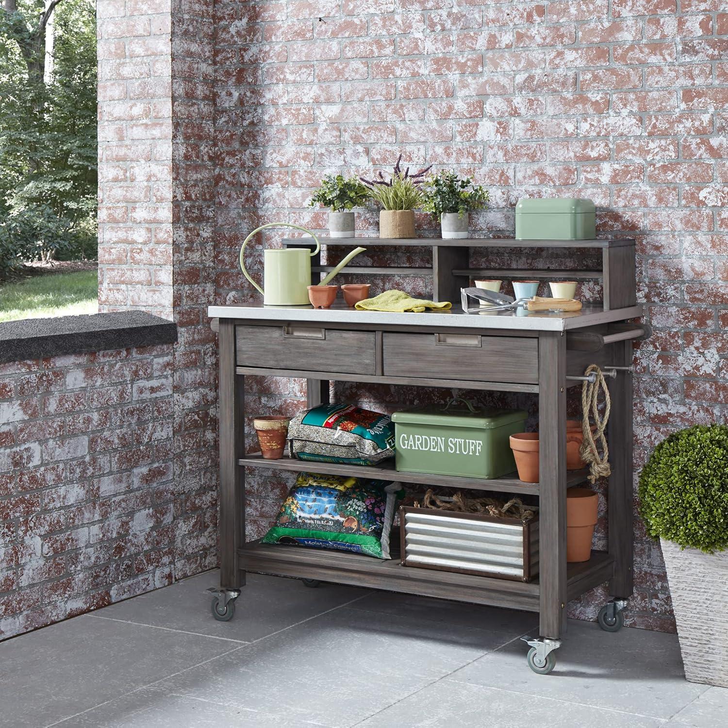 Homestyles Maho Wood Potting Bench in Gray