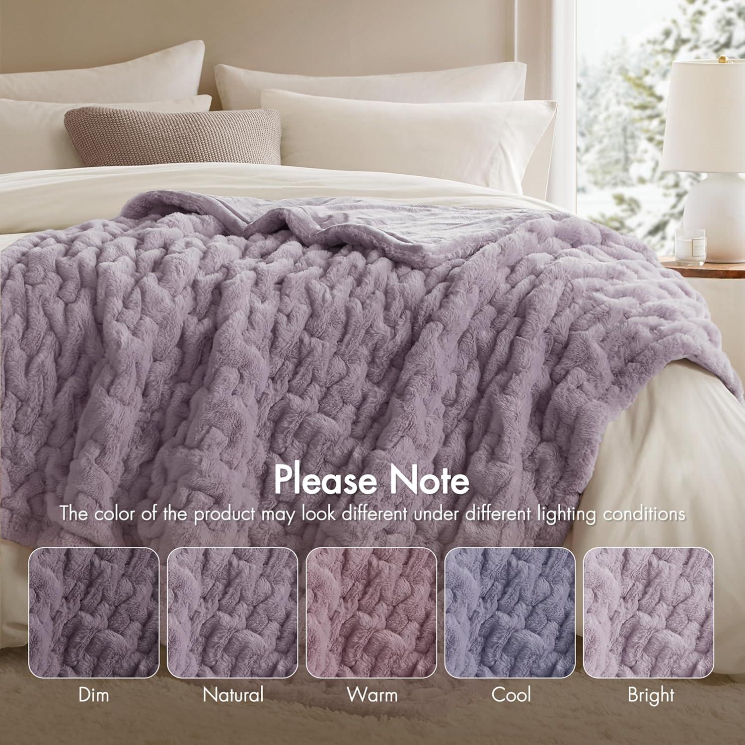 Madison Park Lavender Ruched Fur Throw 50x60"