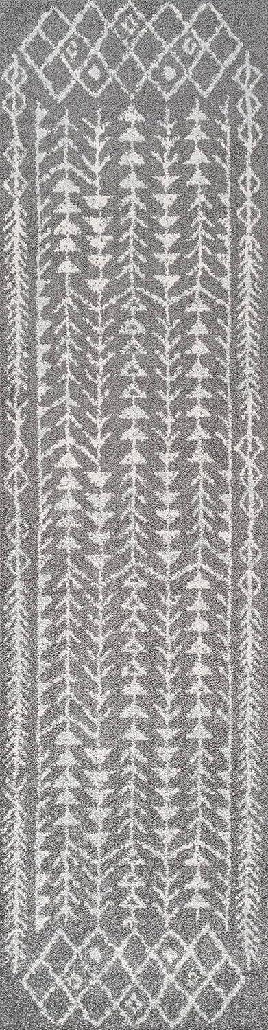 2'x8' Ziri Moroccan Geometric Runner Rug, Grey/Cream - JONATHAN Y