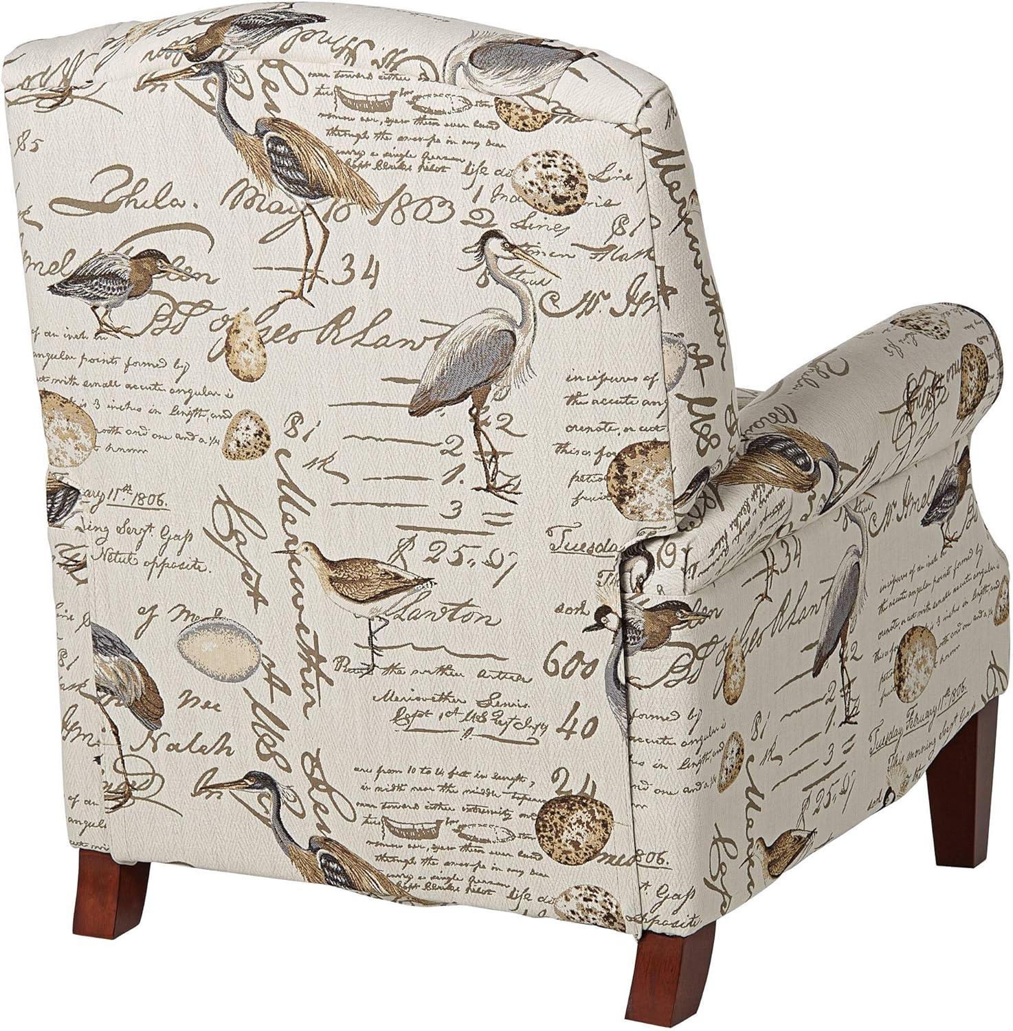 Kensington Hill Birdsong Script and Bird Recliner Chair Modern Armchair Comfortable Push Manual Reclining Footrest for Bedroom Living Room Reading