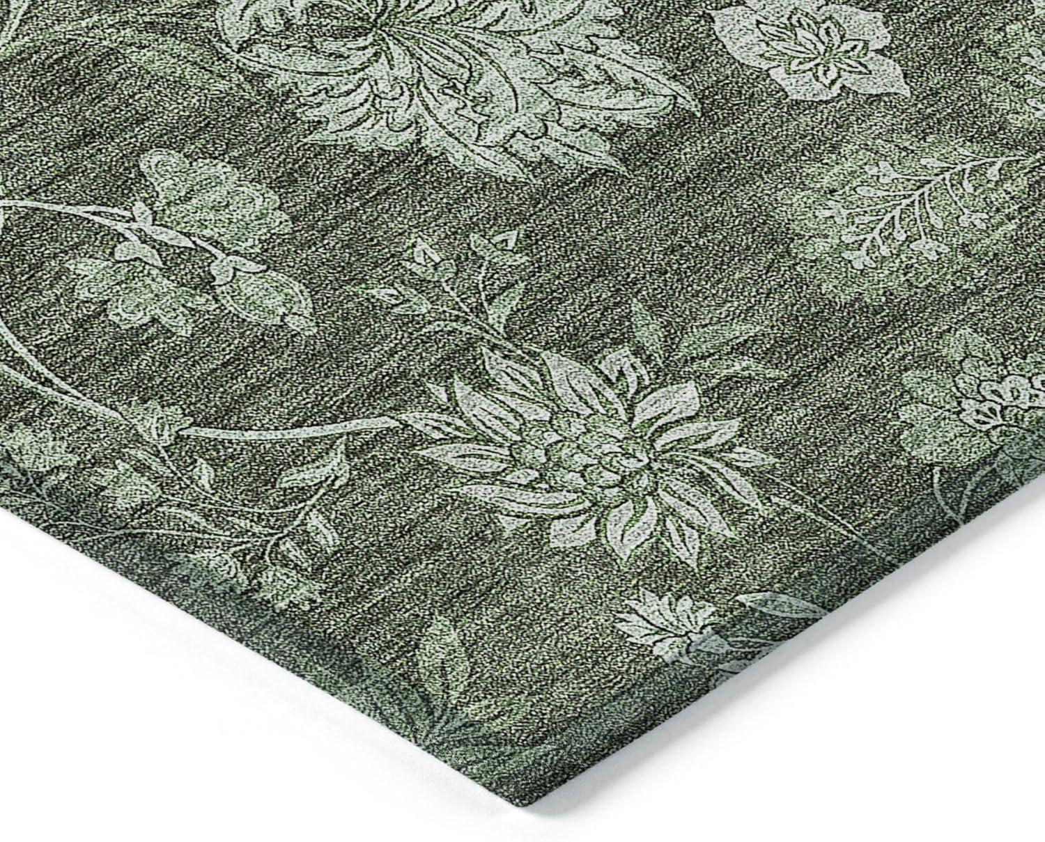 Olive Floral Pattern Indoor Outdoor Area Rug 2'6" x 3'10"