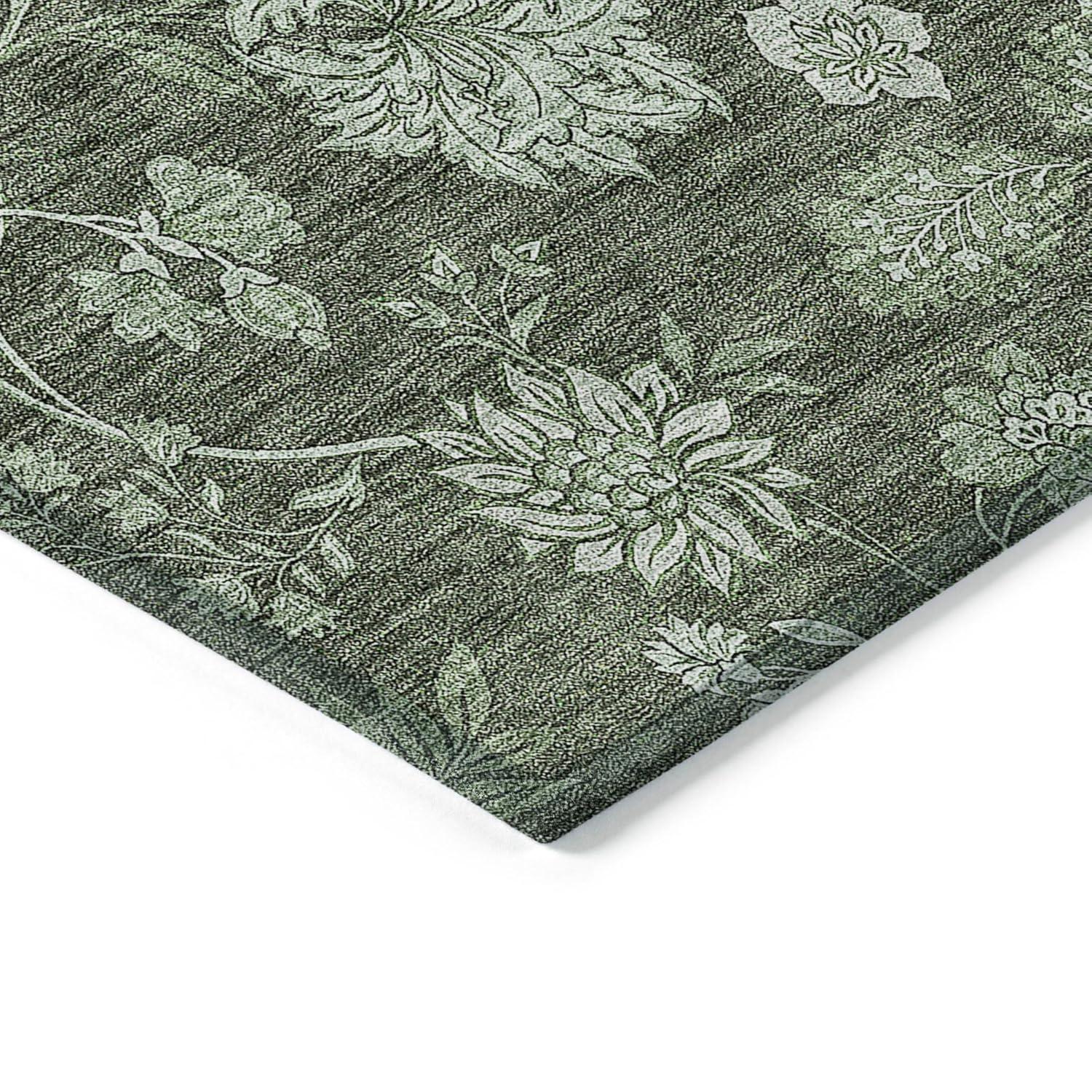 Olive Floral Pattern Indoor Outdoor Area Rug 2'6" x 3'10"