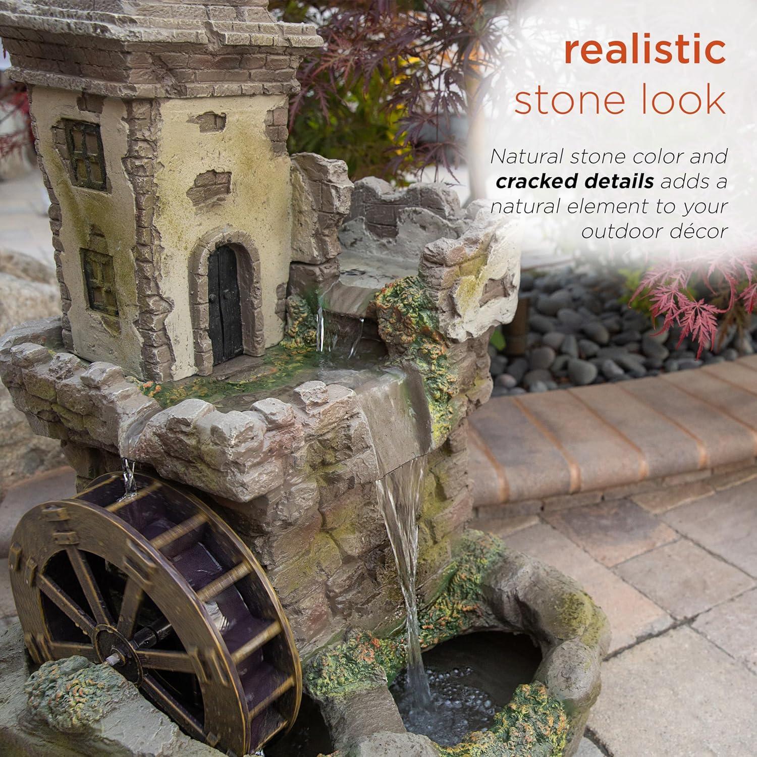 Fairy Castle Bronze Finish Tiered Fountain with Waterwheel