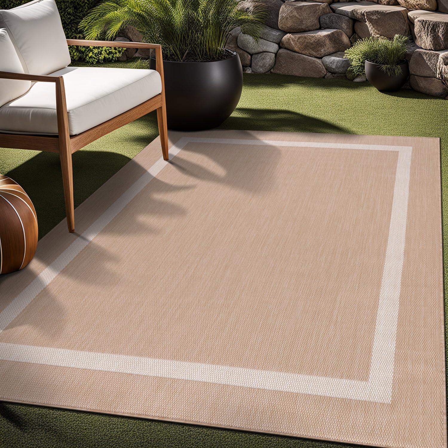 Unique Loom 6' 1 x 9' 0 Rectangle Indoor/Outdoor Border Blue Area Rug
