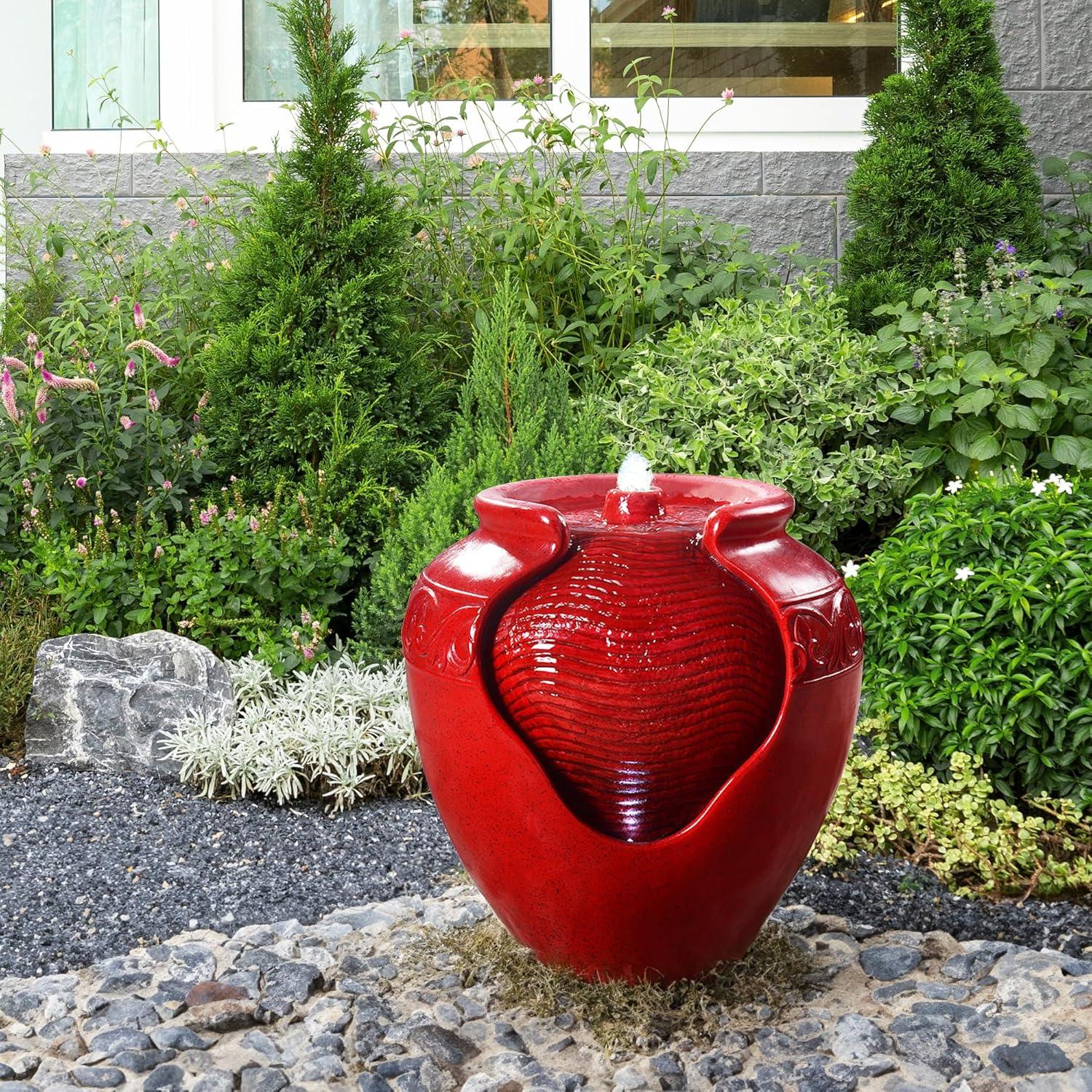 Teamson Home 16.93" Outdoor Glazed Pot Water Fountain