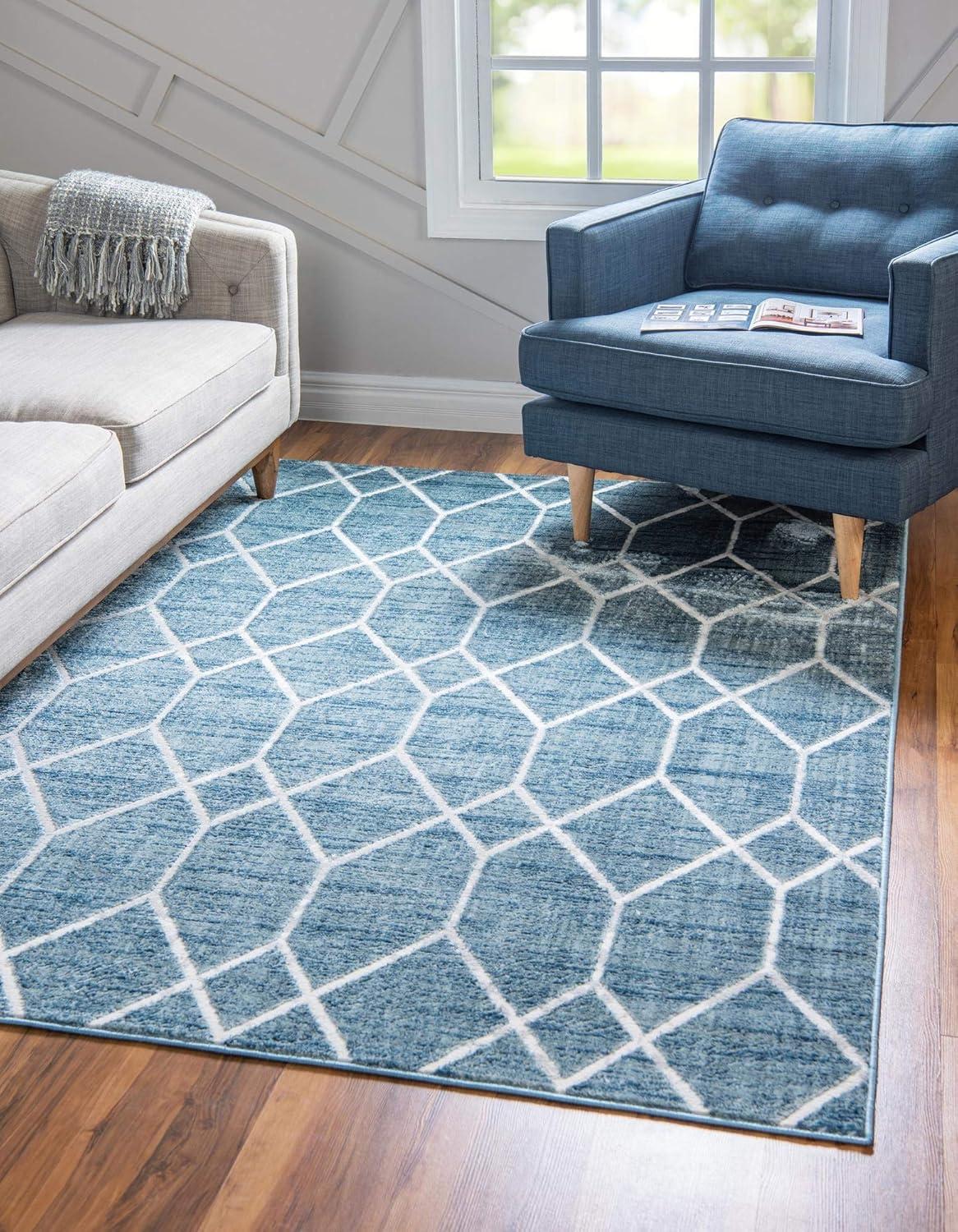 Unique Loom 8' 0 x 10' 0 Blue Matrix Trellis Deco Area Rug