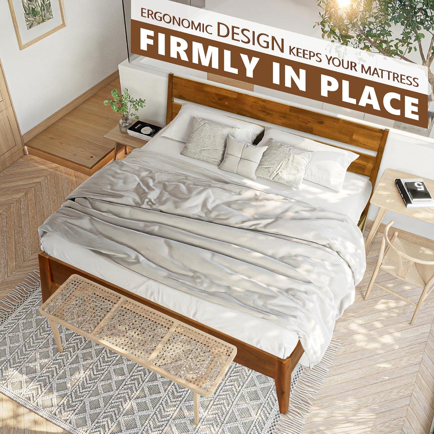 Acacia Premium Emery Solid Wood Platform Bed Frame with Headboard, Bed Frame Noise-Free, No Box Spring Needed