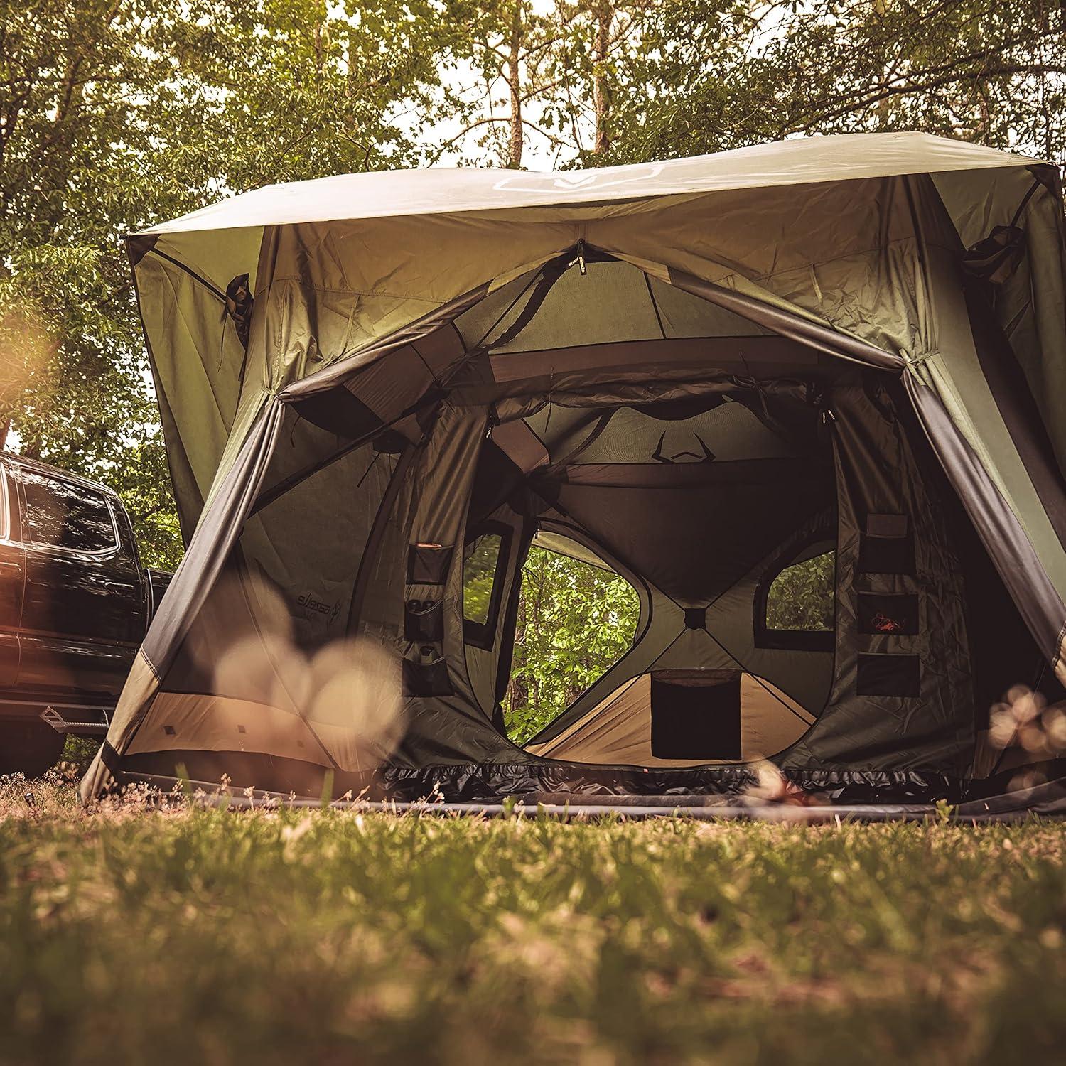 Gazelle Tents T4 Plus Hub Tent Overland Edition, Easy 90 Second Set-Up, Waterproof, UV Resistant, Removable Floor, 4-8 Person, Alpine Green/Oak Moss, 78" x 94" x 165", GT451GR