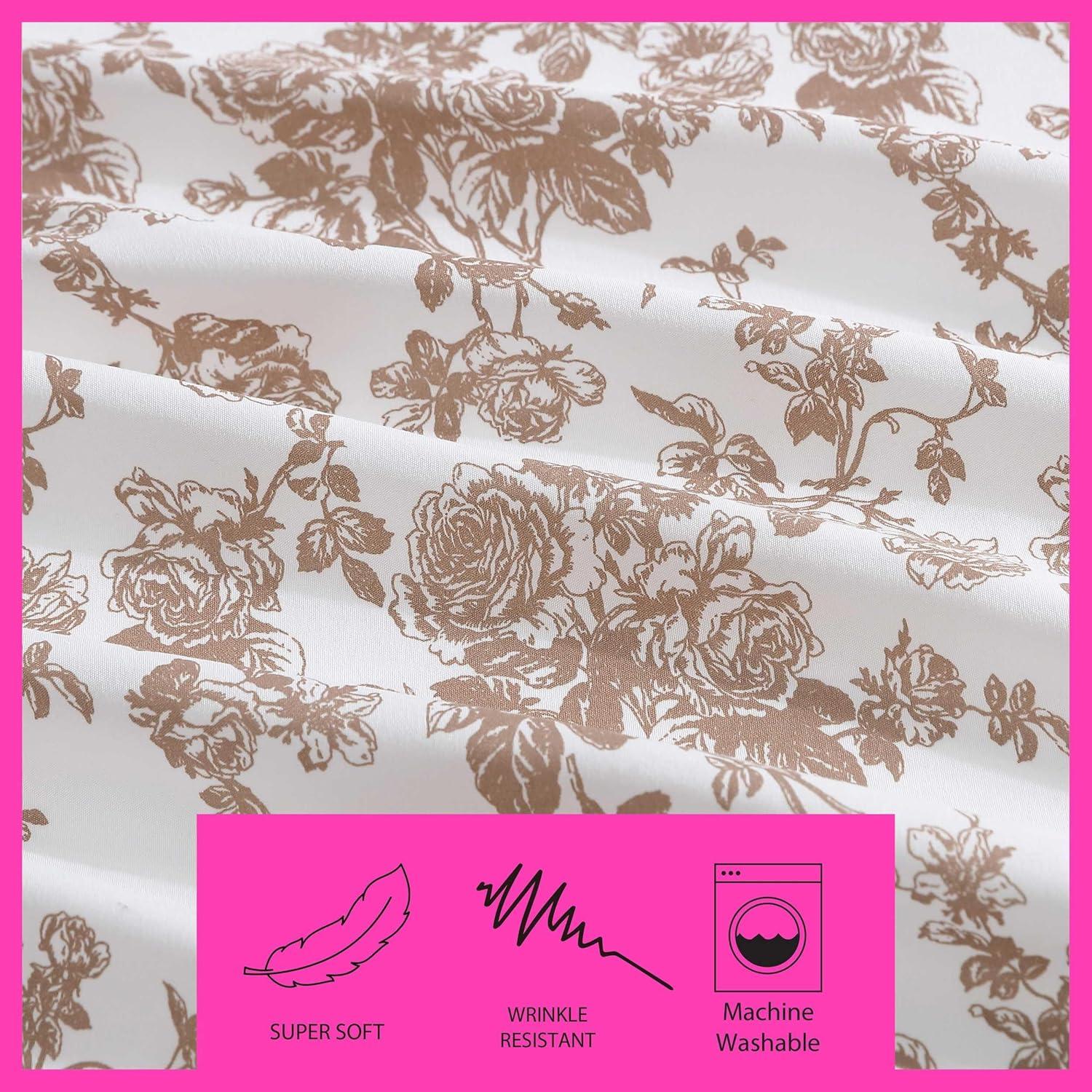 Garden Toile Brown Floral Twin Microfiber Sheet Set