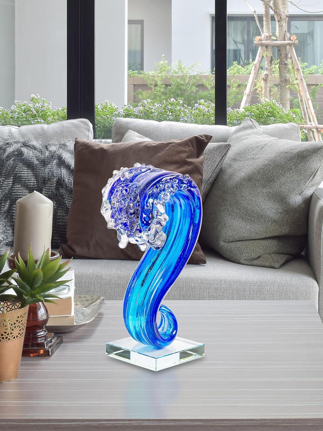 Pacific Wave Glass Sculpture/Figurine in Blue Finish