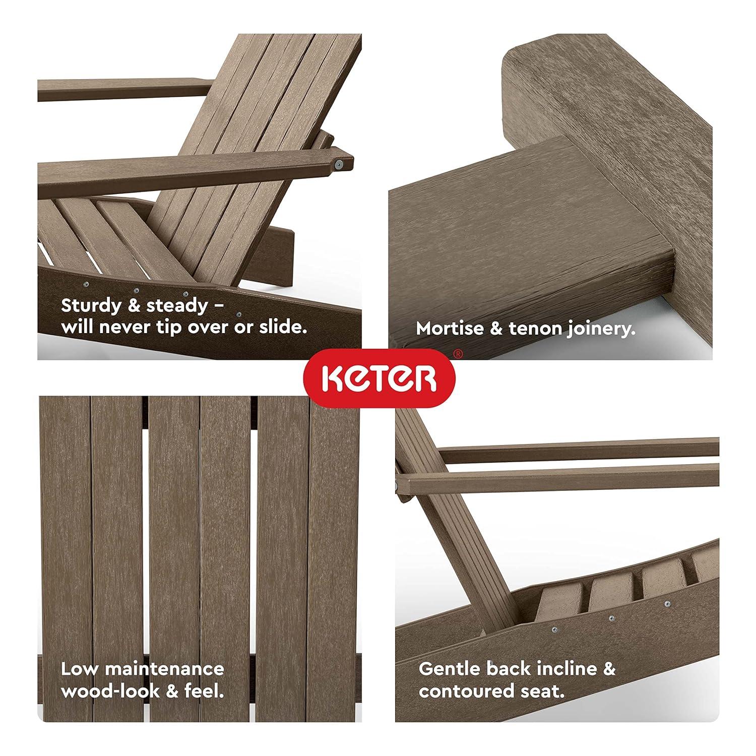 Keter Keter Montauk Adirondack Chair Modern Premium Weatherproof Outdoor Patio Furniture Ideal for Entertaining by the Pool or Backyard Fire Pit