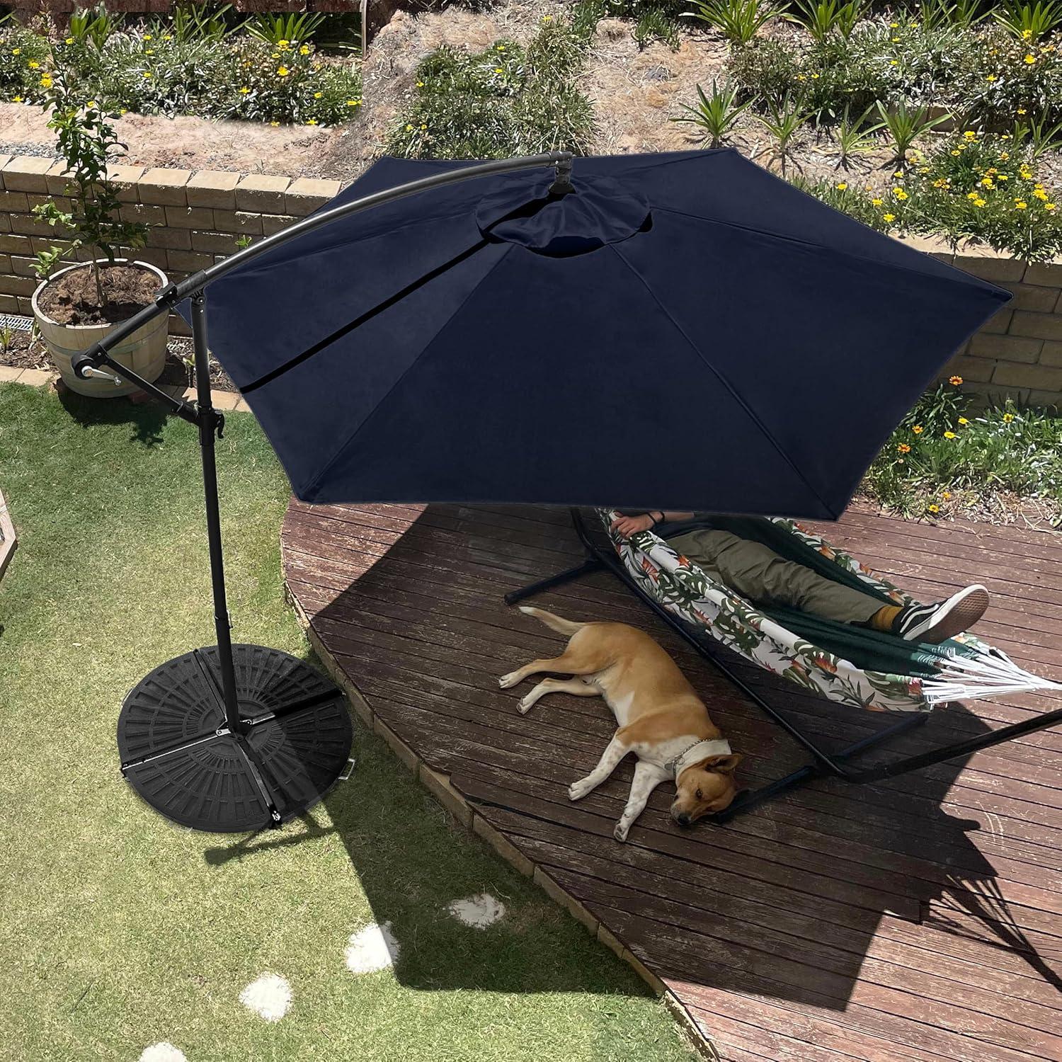 Pure Garden 10' Octagon Outdoor Patio Cantilever Umbrella Navy Blue: Weather-Resistant, Crank Lift, No Tilt