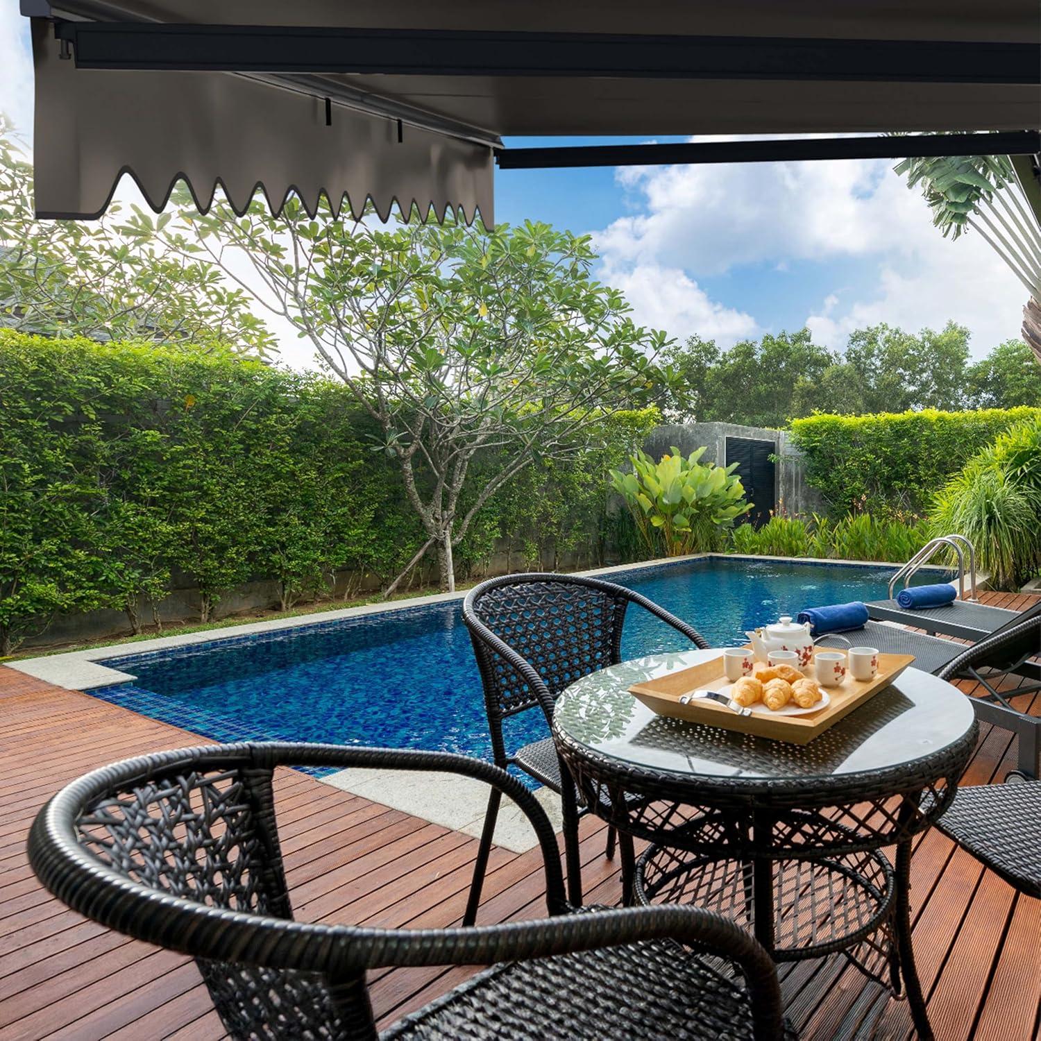 Retractable Home Patio Awning | Deck Canopy |UV Protection Sunshade | Manual Black Frame | Upgraded 2024