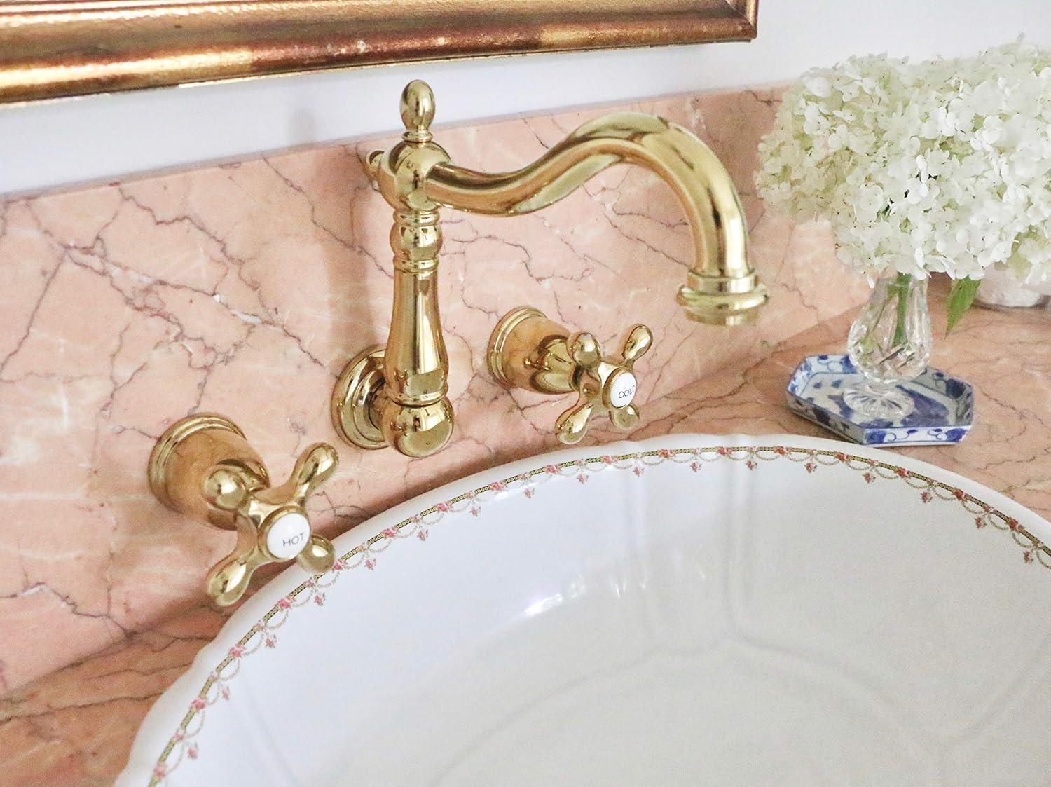 Kingston Brass Heritage Two-Handle 3-Hole Wall Mount Bathroom Faucet