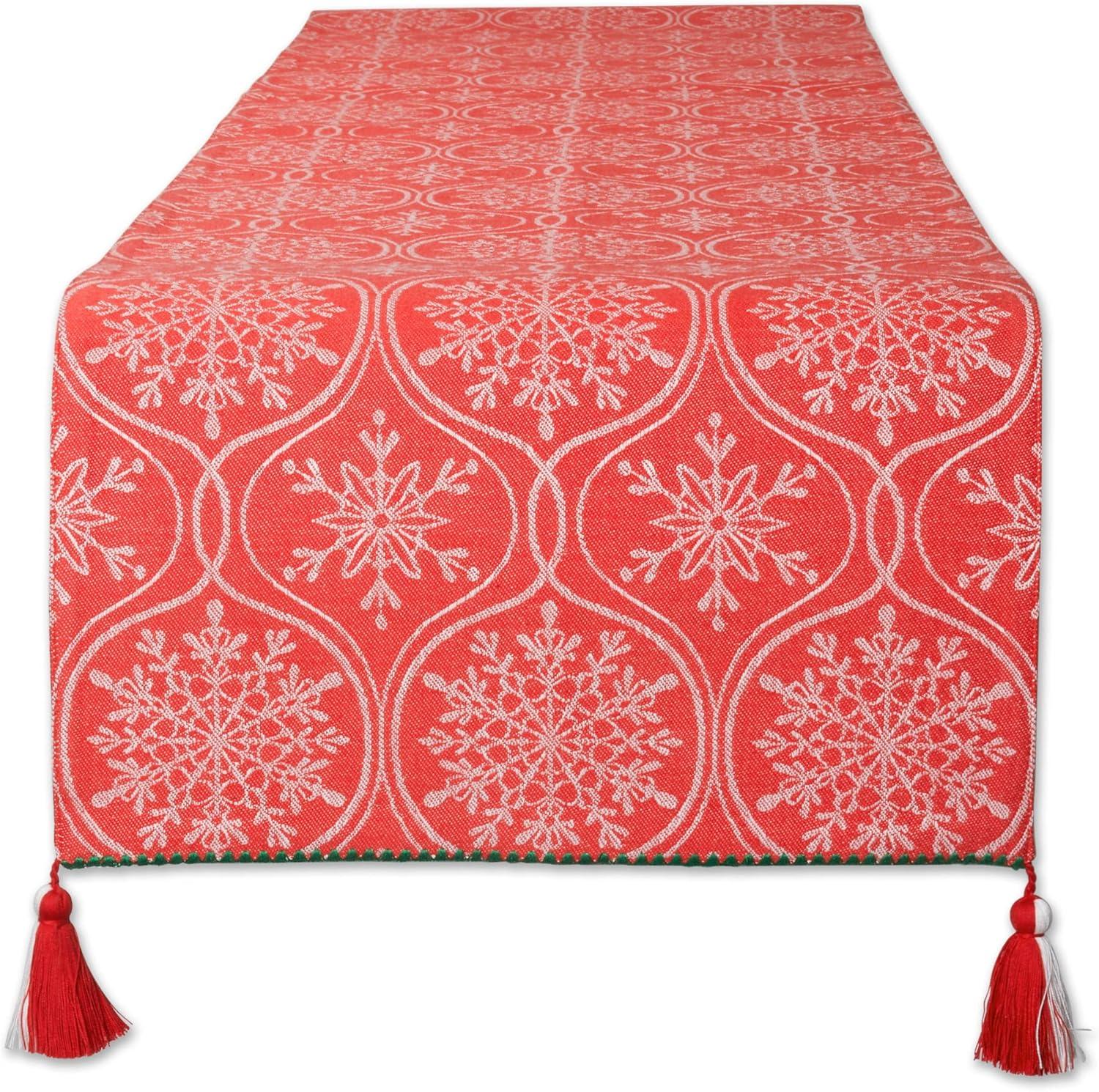 DII 14x72" Modern Cotton Joyful Snowflakes Jacquard Table Runner in Multi-Color