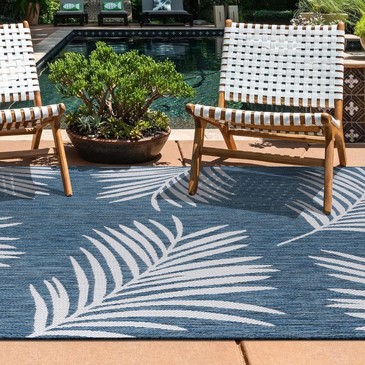 World Rug Gallery Contemporary Palm Leaves Textured Flat Weave Indoor/Outdoor Area Rug