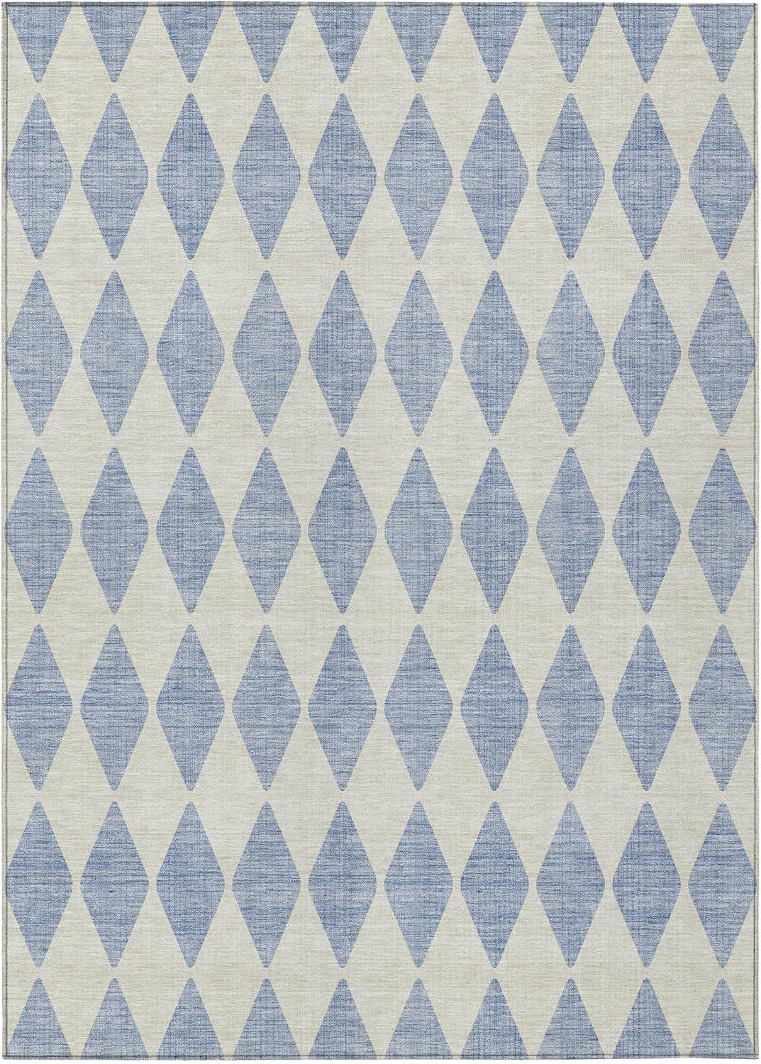 Sky Blue Diamond Pattern Washable Rectangular Rug 3' x 5'