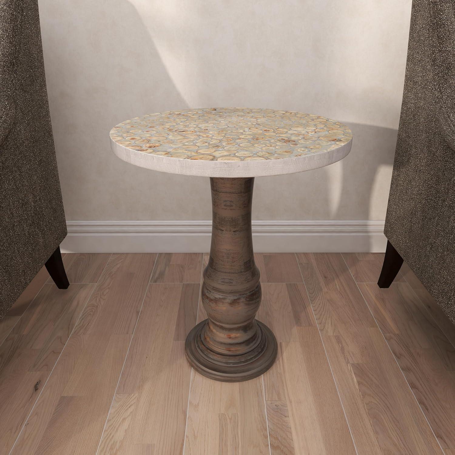 Gray Mango Wood Round Distressed Accent Table