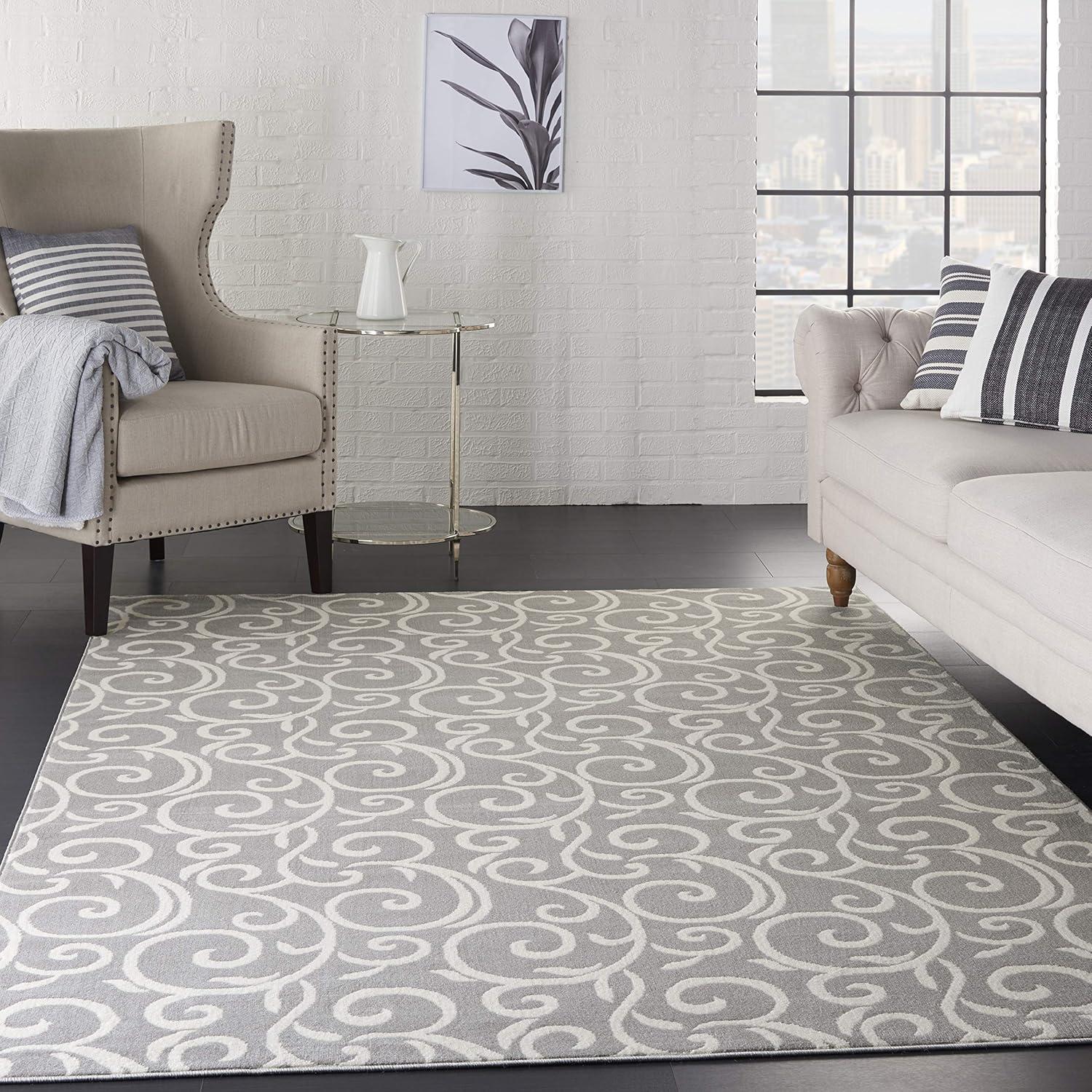 Nourison Grafix 6' x 9' Grey Area Rug Bohemian Contemporary Botanical by Nourison