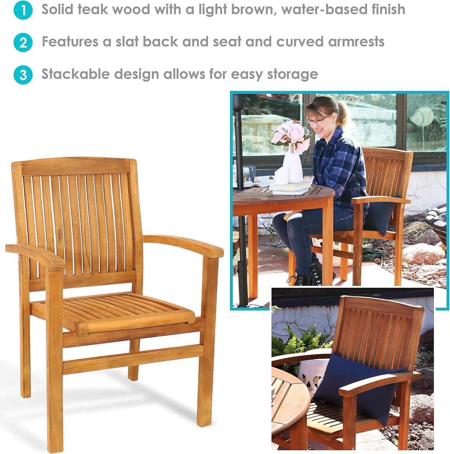 Vivioville Solid Teak Outdoor Stackable Dining Chair