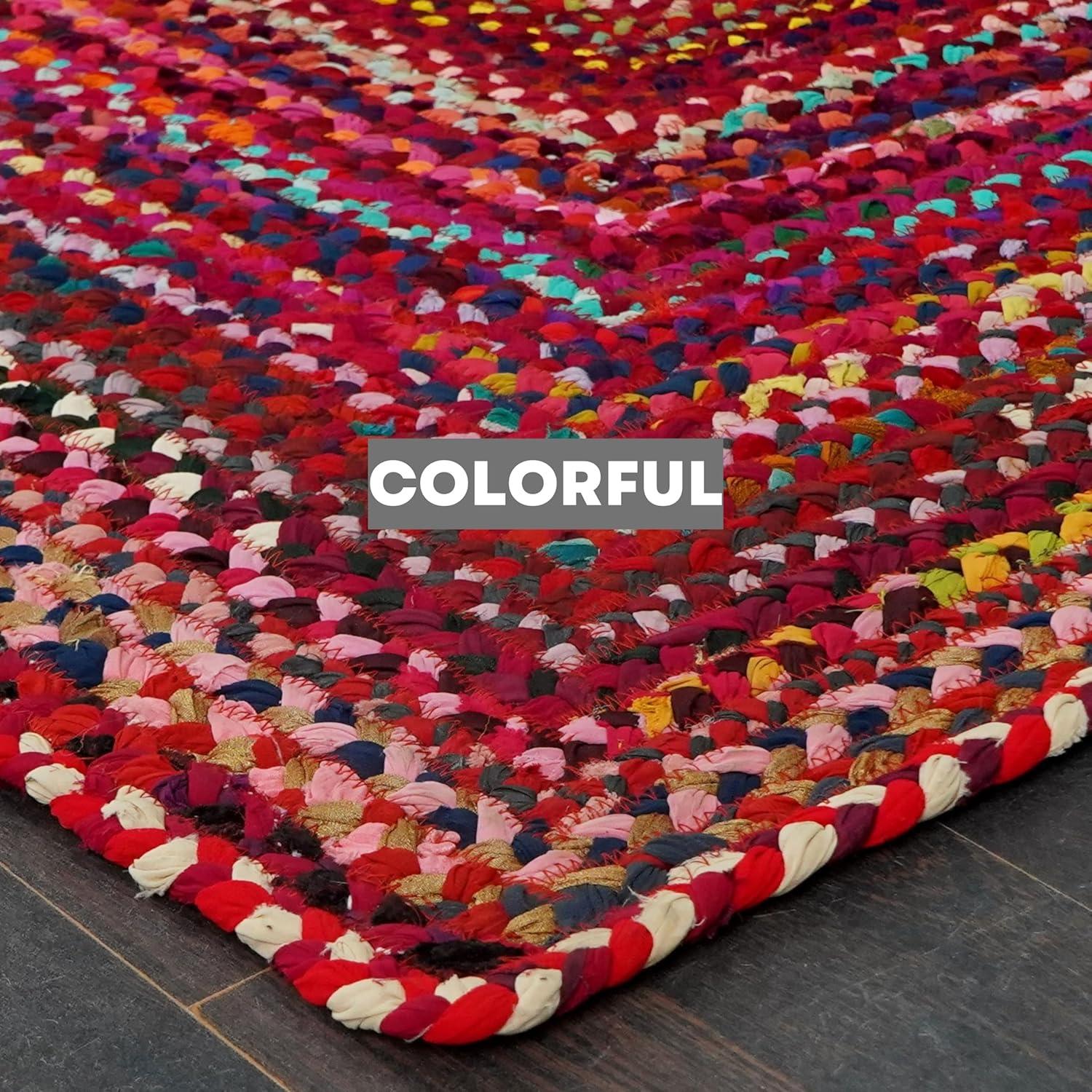 Homespice Chindi Rug 8x10' Made from Colorful Chindi Fabric, The Perfect Indoor and Handmade Chindi Rugs and Red Rug for Kids Room, Study Room, and Bedroom