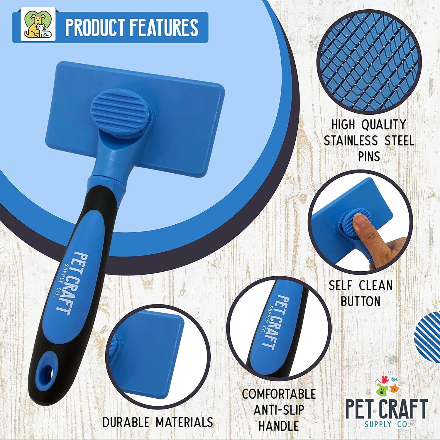 Blue Self-Cleaning Slicker Brush for Dogs and Cats