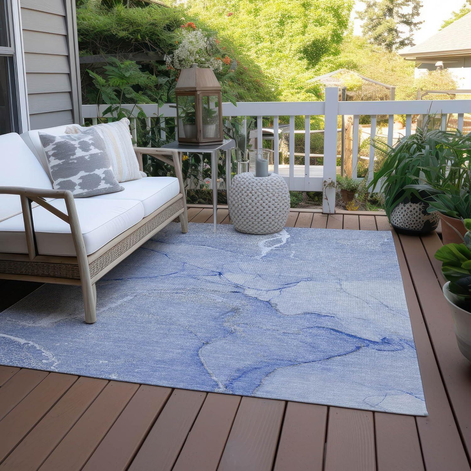 Addison Rugs Chantille ACN510BU 5 x 7 (ft) Polyester Blue Rectangular Indoor/Outdoor Abstract Machine washable Area rug