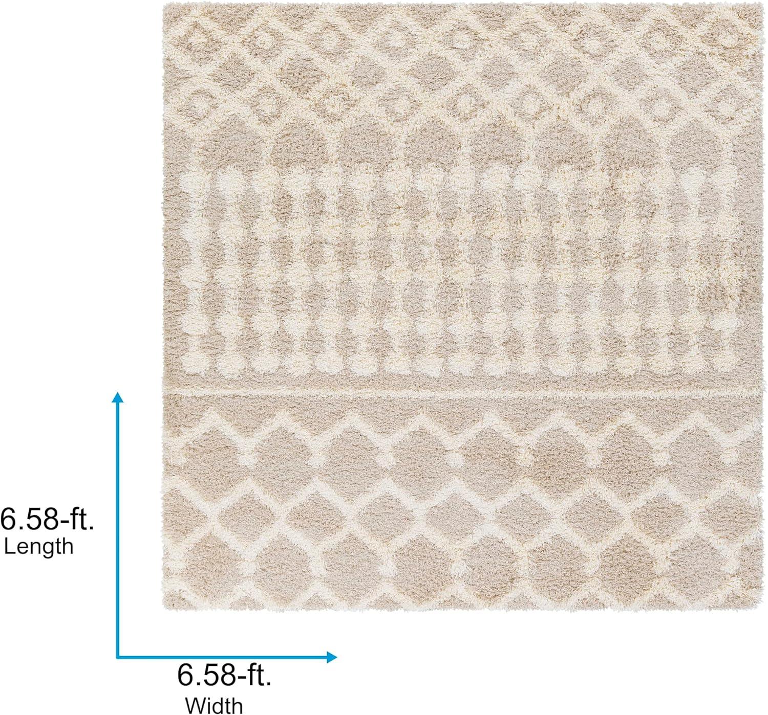 Livabliss Urban Shag Global Moroccan Area Rug,6'7" Square,Beige