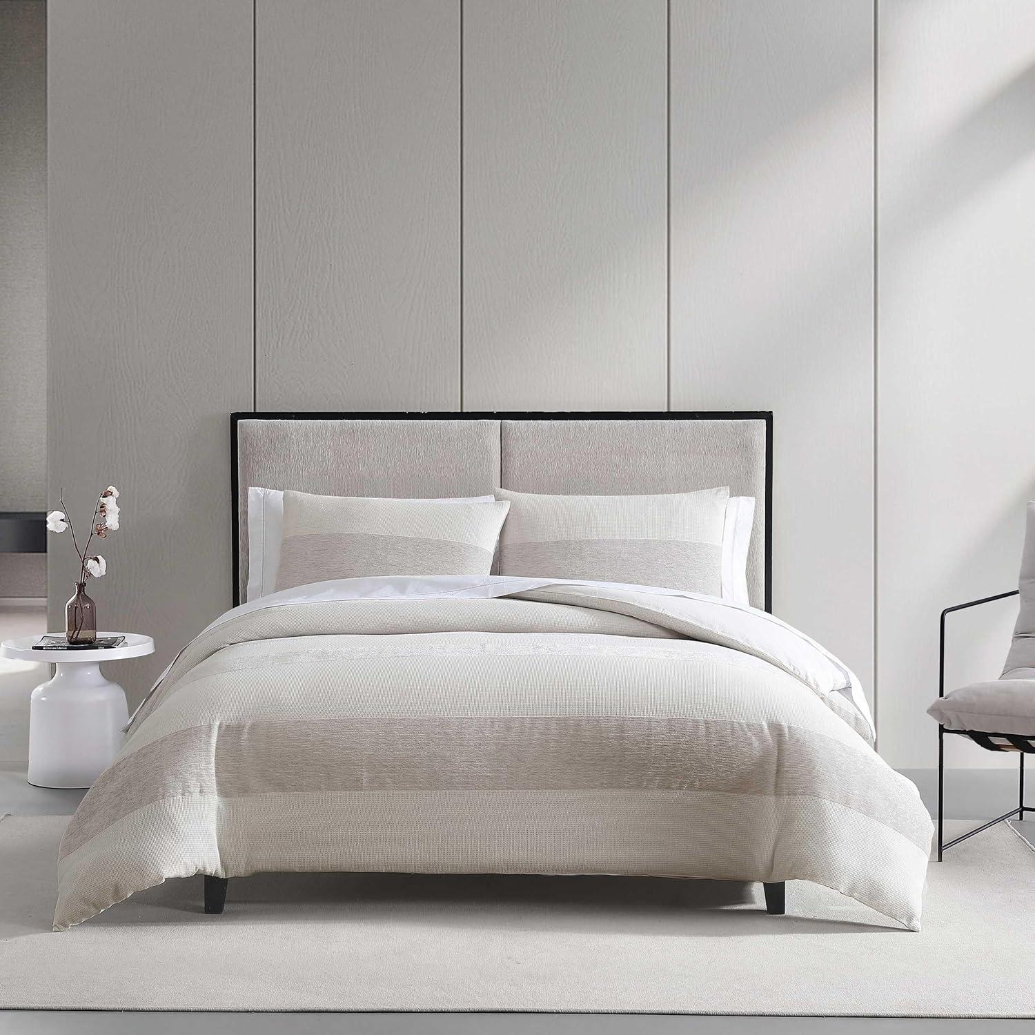 Vera Wang Vera Wang Chenille Waffle Stripe Beige Duvet Cover Set