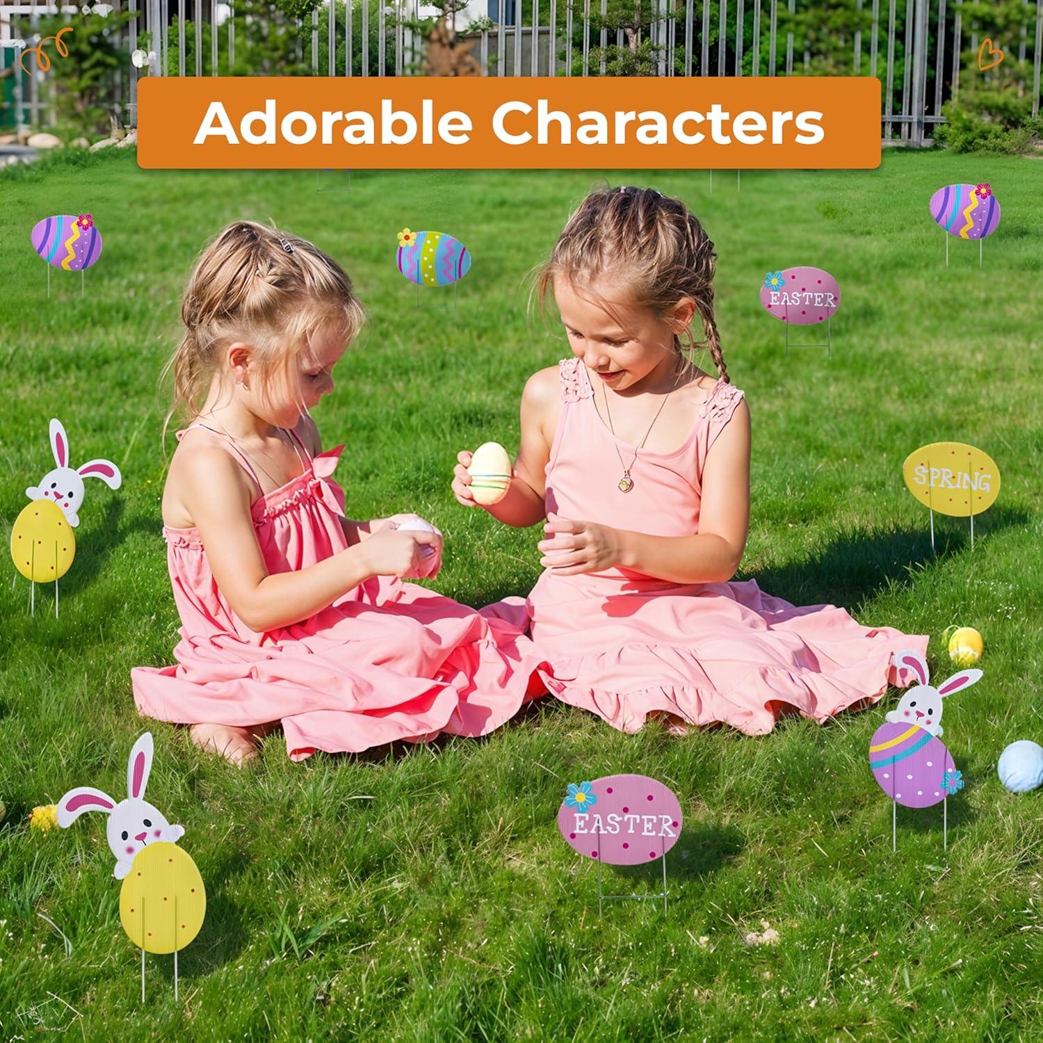 Set of 6 Easter Bunny Yard Stakes - Easter Garden Decorations with Eggs and Carrot - Hunt Signs Decor for Front Door, Garden, Patio, Lawn, Outdoor Backyard Decorations